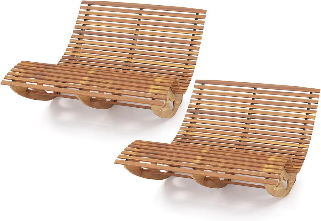 Giantex Extra-Large Dual Outdoor Rocking Chair, 2 Pack Acacia Wood Patio Lounge Chair with Ergonomic Curved & Slatted Seat, Bottom Stopper, 63'x47'x26' Lounger, 2-Person Loveseat, Rocker for Porch