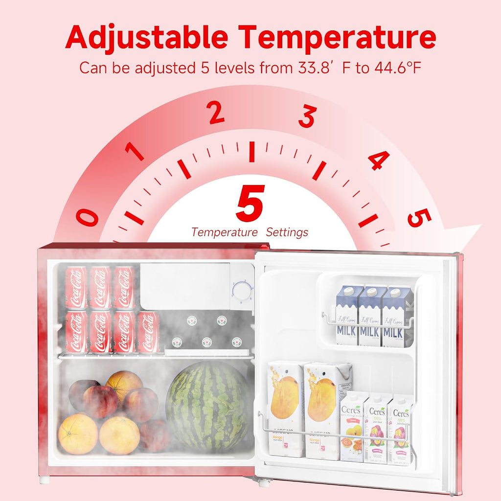 BANGSON 1.7 Cu.Ft Mini Fridge with Freezer for Dorm, Compact Refrigerator Office, Energy Saving Small Fridge Reversible Single Door, Low Noise for Bedroom Small Apartment, Red