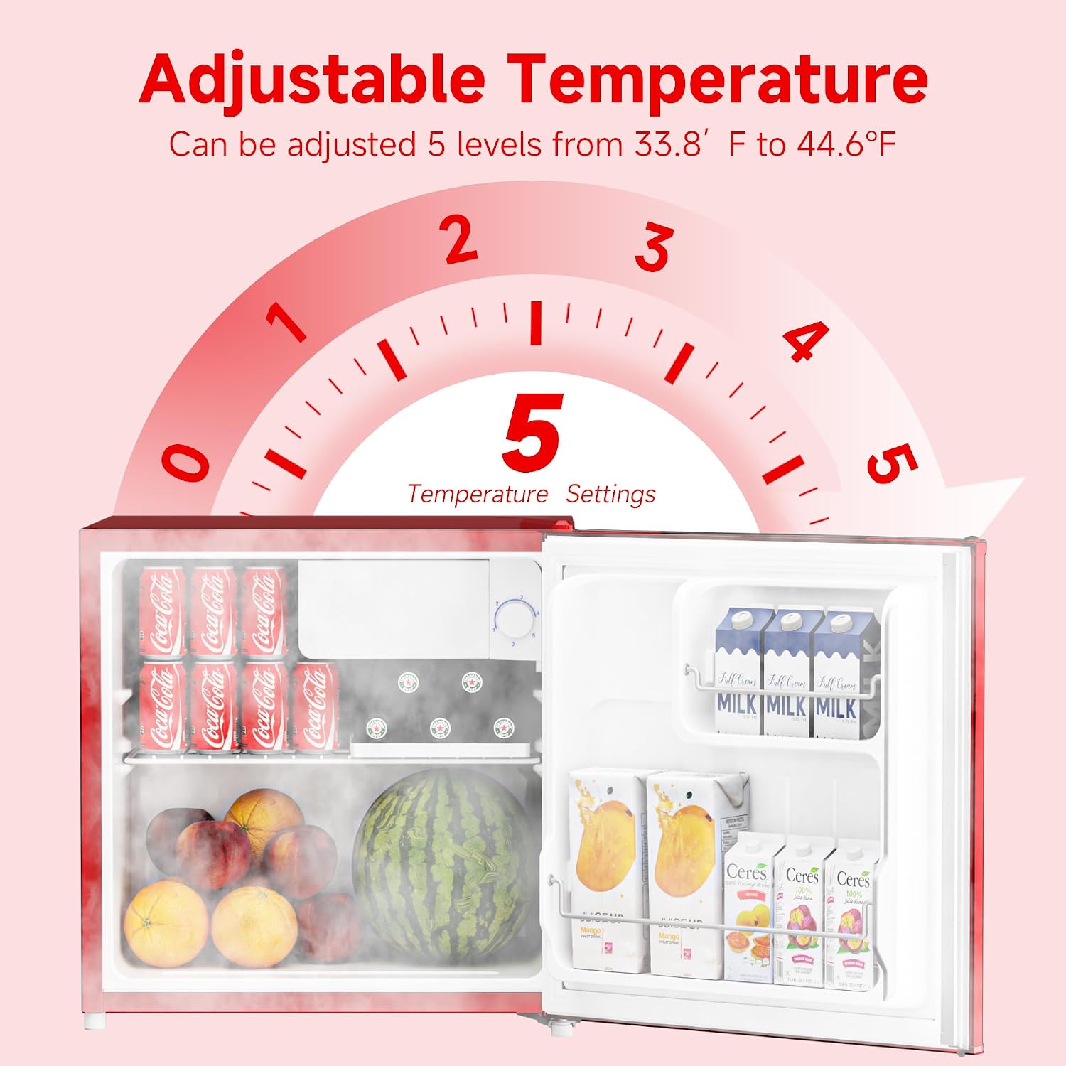 BANGSON 1.7 Cu.Ft Mini Fridge with Freezer for Dorm, Compact Refrigerator Office, Energy Saving Small Fridge Reversible Single Door, Low Noise for Bedroom Small Apartment, Red
