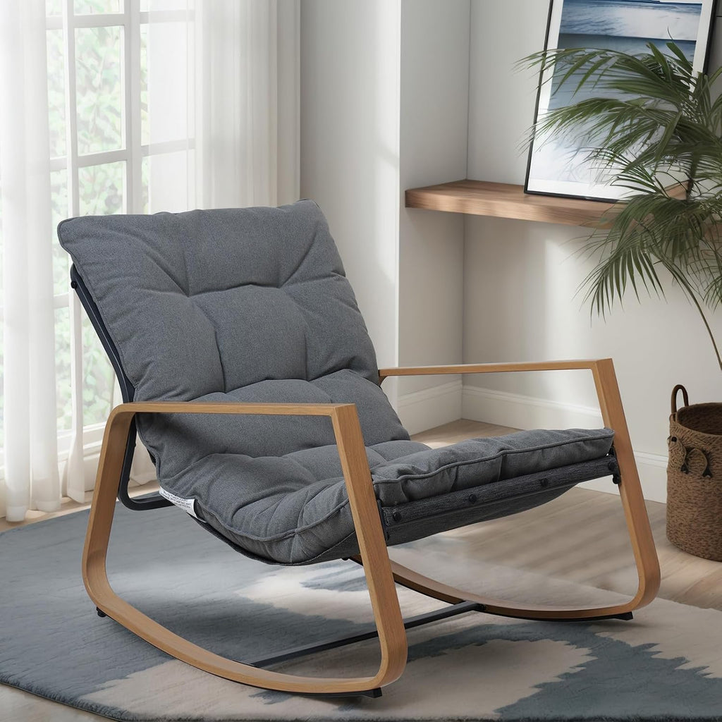 Grand patio Outdoor Rocking Chair, Modern Patio Rocking Chair, 30° Smooth Gliding Motion,Comfortable Padded Seat-Easy Assembly, Living Room, Balcony, Porch, Patio, Garden, Lawn -Dark Grey