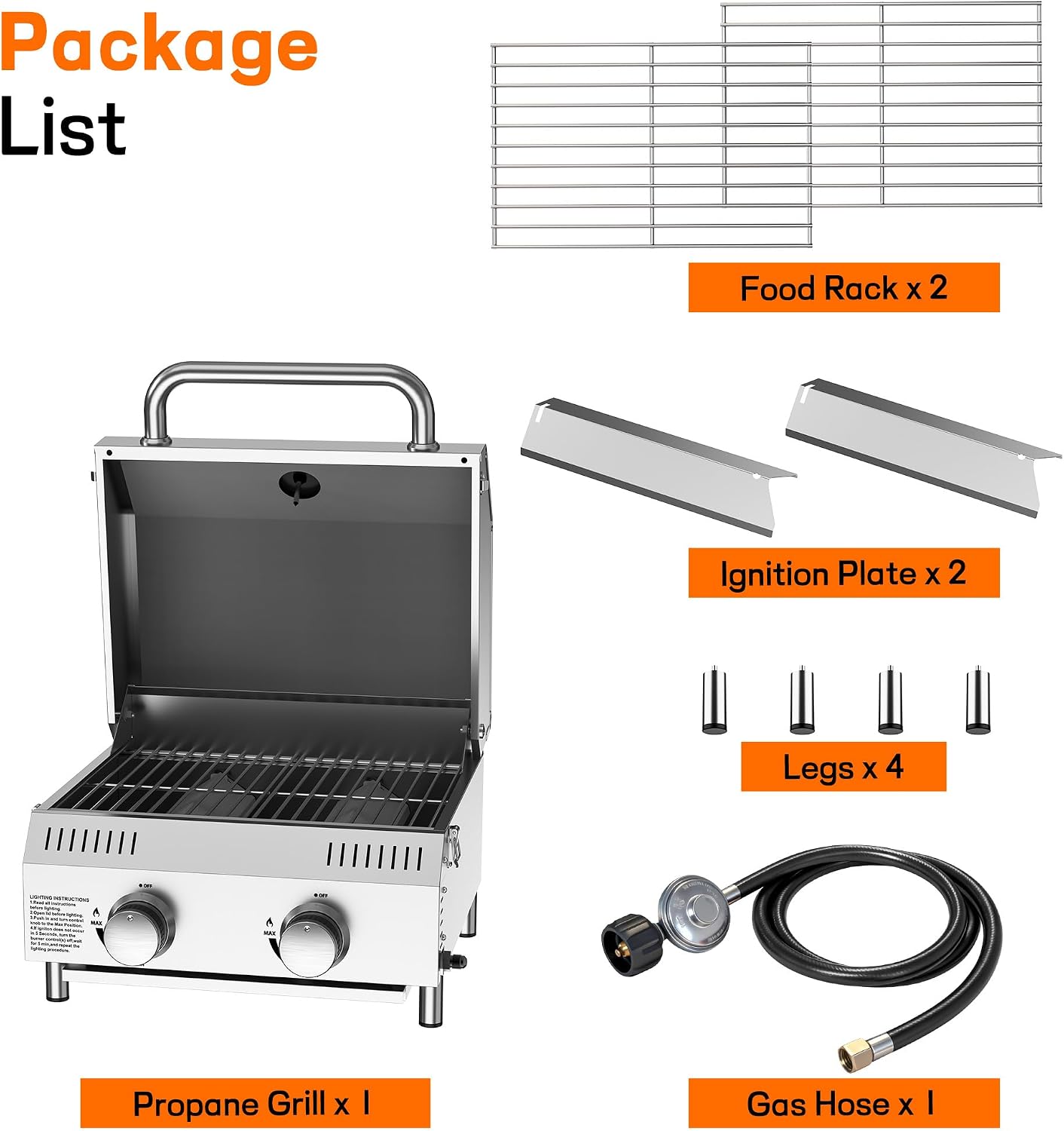 Veralune 2 Burner Tabletop Gas Grill, 22,000 BTUs Stainless Steel Portable Propane Grill with Legs, Built-in Thermometer, Travel Locks for Tailgating, Outdoor, Camping, RV Trips