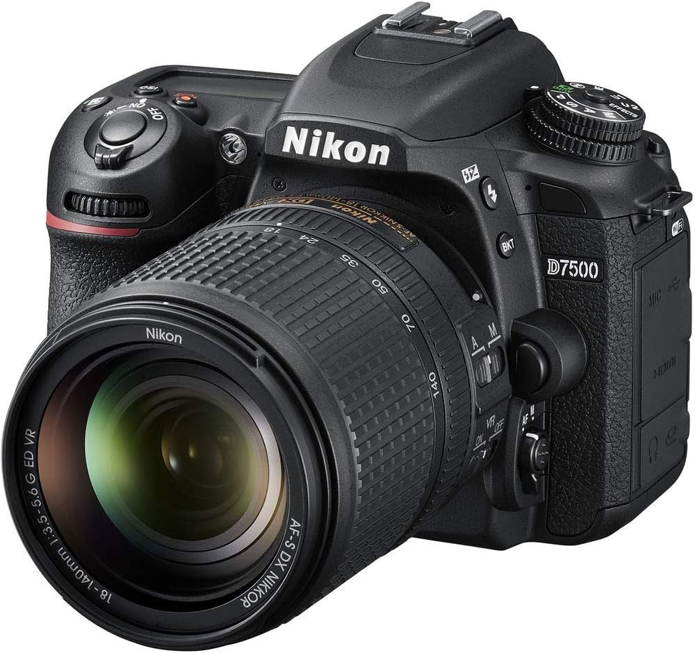 Nikon D7500 DSLR Camera with 18-140mm Lens (1582) + 64GB Memory Card + Case + Corel Photo Software + 2 x EN-EL 15 Battery + Card Reader + LED Light + Filter Kit + Wide Angle Lens + More