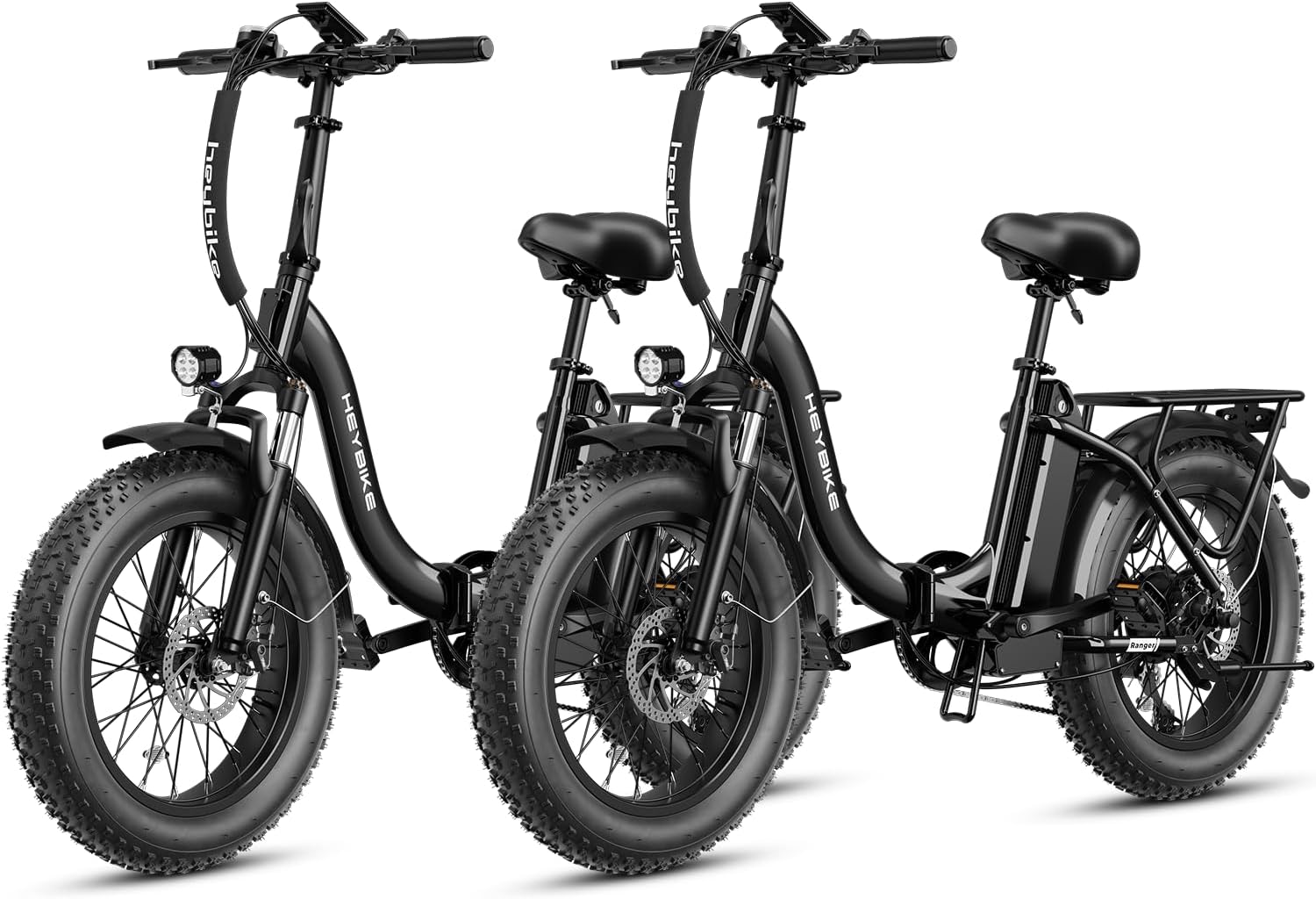 Heybike Ranger 2.0 Foldable Electric Bike for Adults, 20'*4 Fat Tire Ebike with 1400W Peak Motor, 28 MPH Max Speed, 600Wh Removable Battery, Up to 65 Miles Range, Front Suspension Step-Thru E Bike