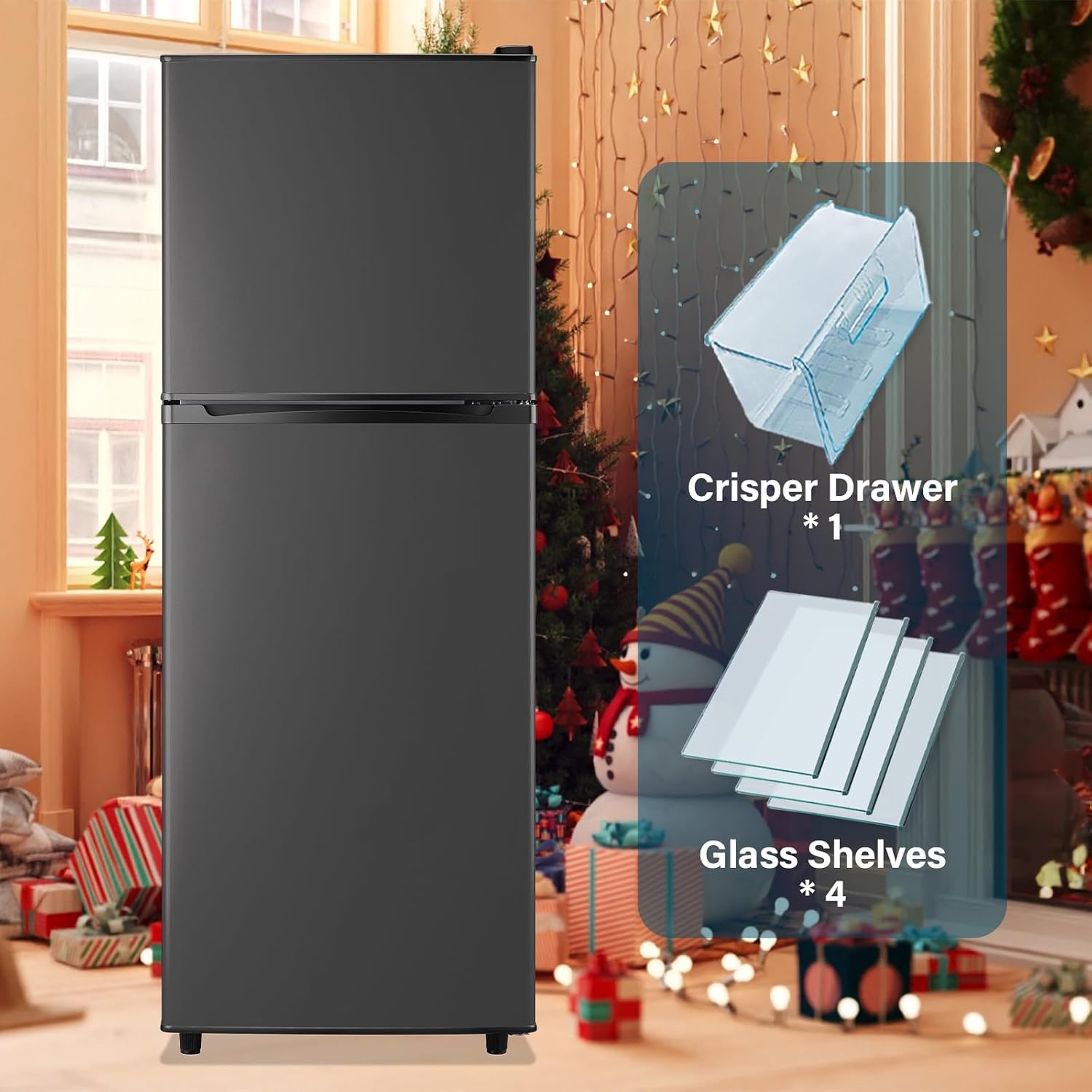 Small Refrigerator with Freezer Double Door Mini Fridge Top Freezer Adjustable Temperature for Dorm Office Apartment Dark Gray