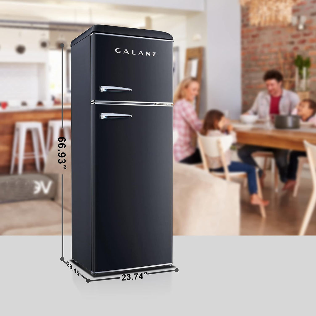Galanz GLR12TBEEFR Refrigerator, Dual Door Fridge, Adjustable Electrical Thermostat Control with Top Mount Freezer Compartment, Retro Blue, 12.0 Cu Ft (Black)