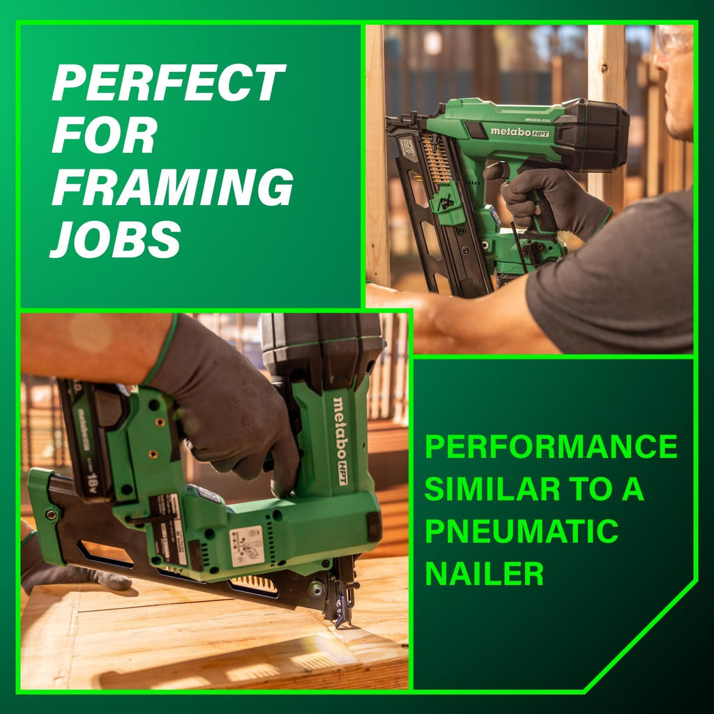 Metabo HPT 18V MultiVolt Cordless 21° Framing Nailer Kit, 3-1/2' Plastic Strip Framing Cordless Nailer, Power Tool with 4.0Ah Lithium Ion Battery, Drives 2' to 3-1/2' Nails, NR1890DRA