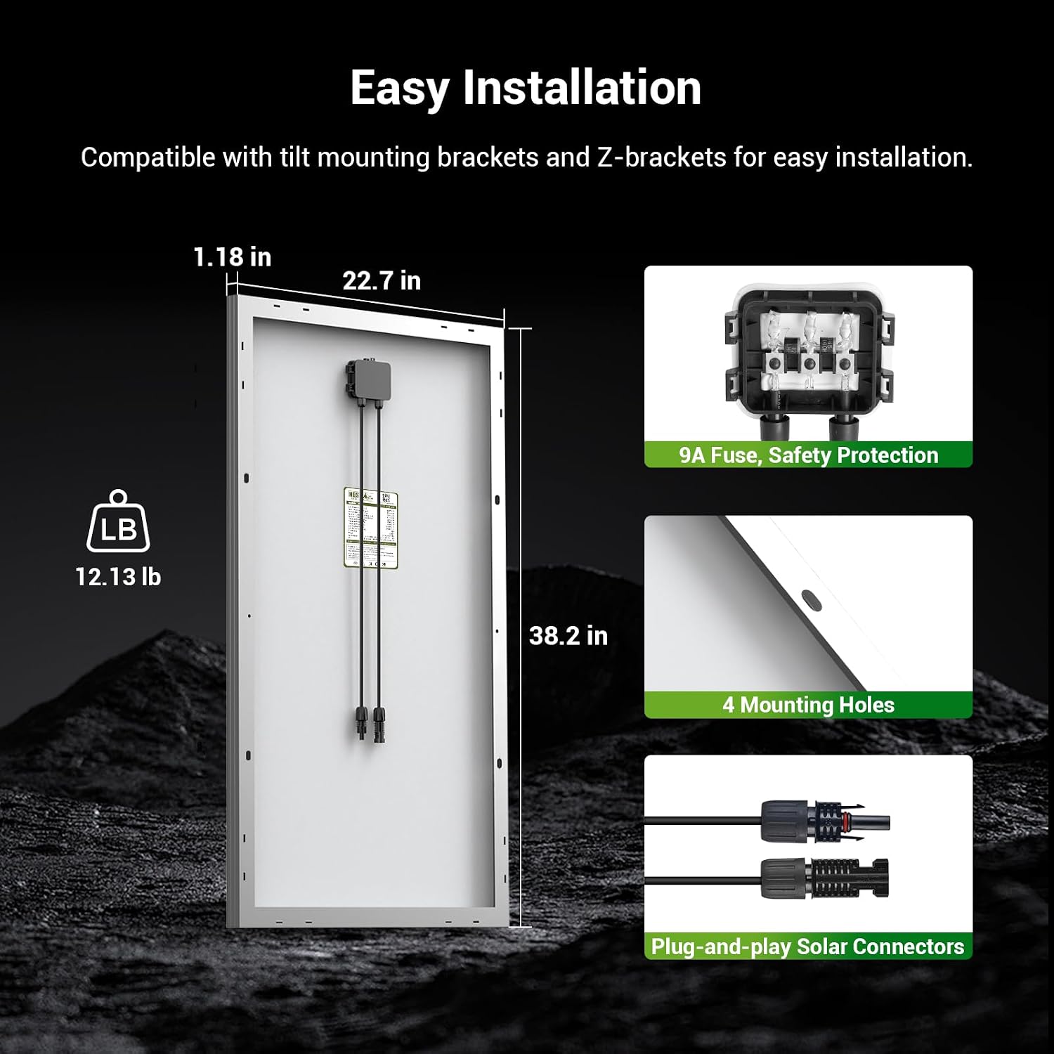 HQST Solar Panel 4pcs 100 Watt 12V Monocrystalline Solar Panel with Solar Connectors, High Efficiency Module PV Power for Battery Charging Boat, Caravan, RV and Any Other Off Grid Applications