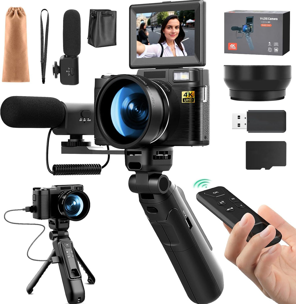 G-Anica 4k Digital Cameras for Photography, 48MP Video/Vlogging Camera for YouTube, Vlogger Kit, Content Creator Kit-Microphone & Remote Control Tripod Grip, Travel Camera with Wide-Angle & Macro len