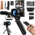 G-Anica 4k Digital Cameras for Photography, 48MP Video/Vlogging Camera for YouTube, Vlogger Kit, Content Creator Kit-Microphone & Remote Control Tripod Grip, Travel Camera with Wide-Angle & Macro len