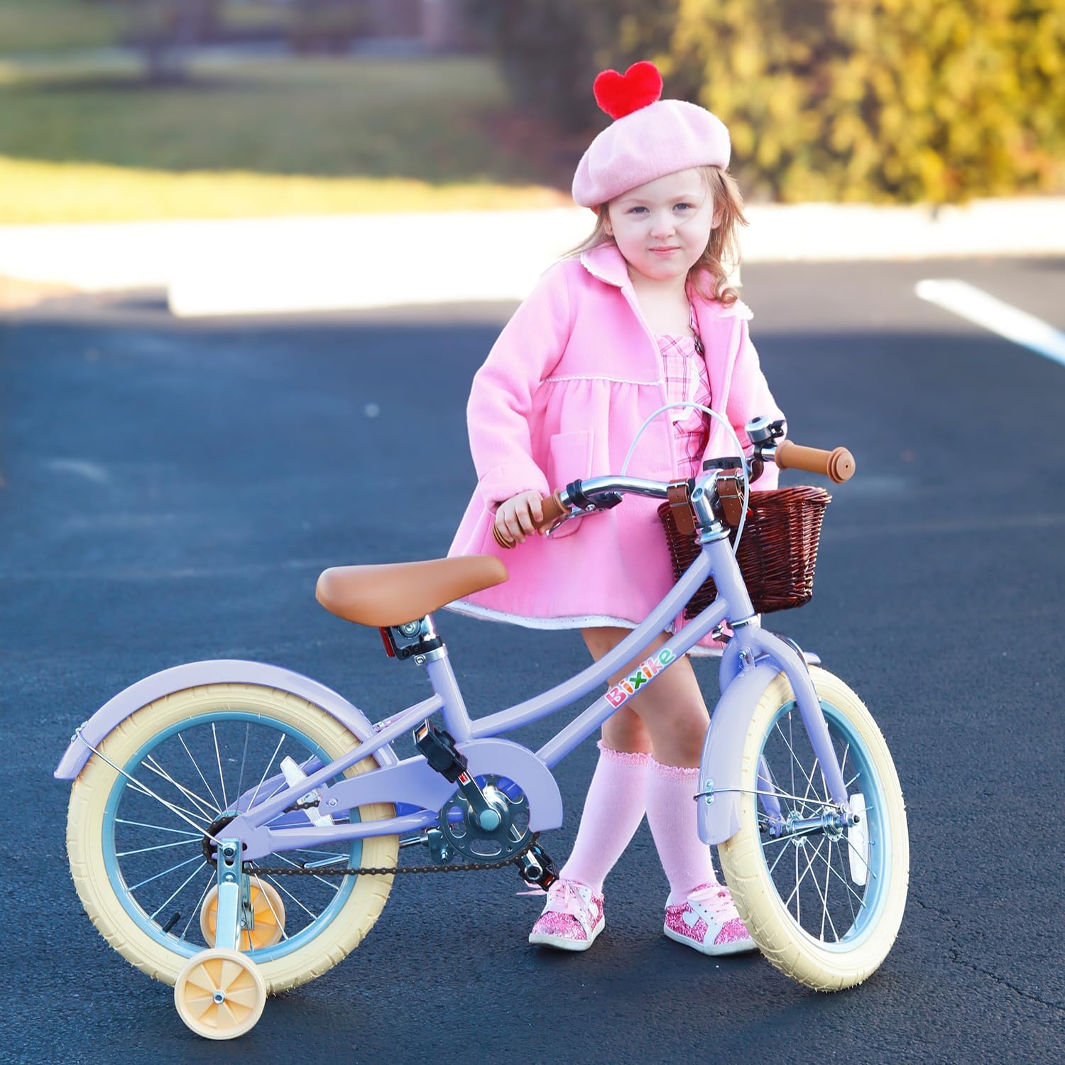 Bixike Retro Design Girls Bike with Basket and Coaster Brake for 3-13 Years Old Kids, 14 16 18 Inch Bicycle for Toddlers with Training Wheels, 20 Inch with Kickstand, Multiple Colors