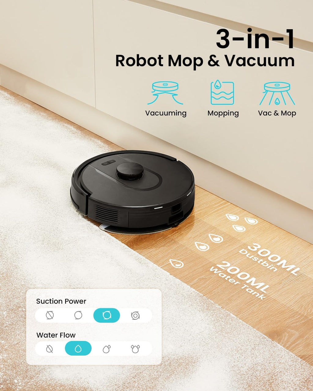 Vexilar Robot Vacuum and Mop with Self-Emptying, 5000Pa Robotic Vacuum with LiDAR Navigation, 60-Day Hands-Free Cleaning, 180 Mins Runtime, Home Mapping,No-Go Zones,Ideal for Pet Hair,Carpet (Large)