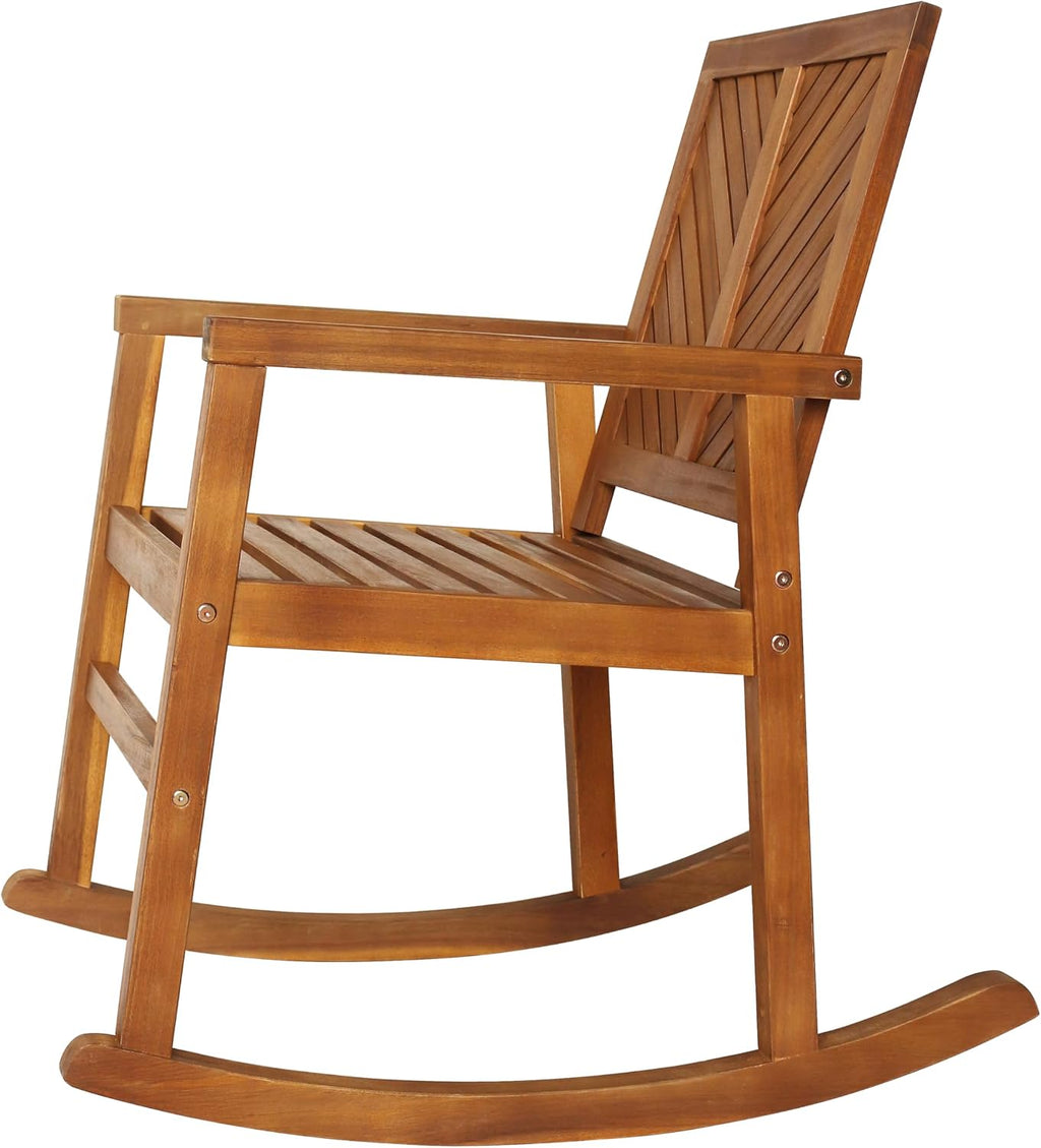 JONATHAN Y RCK100A Ned Modern Chevron-Back 300-Lbs Support Acacia Wood Patio Outdoor Rocking Chair for Garden, Lawn, Backyard, Pool, Deck, Beach, Firepit, Teak