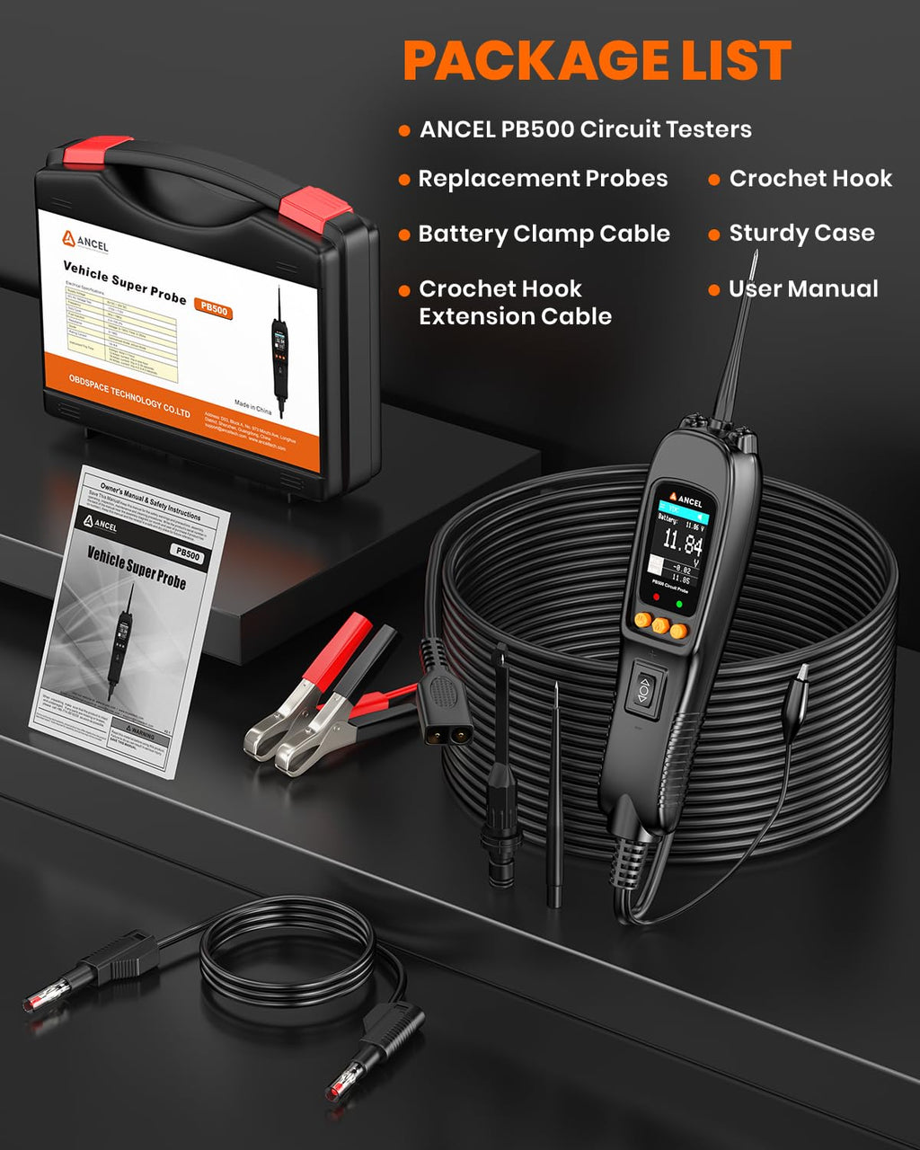 ANCEL PB500 Automotive Power Circuit Probe Tester Kit, 12/24V Car Electrical Short/Open Breaker Finder, AC/DC Diode Resistance Frequency Injector Relay Tester, Duty Cycle,Digital Multimeter/Ohmmeters