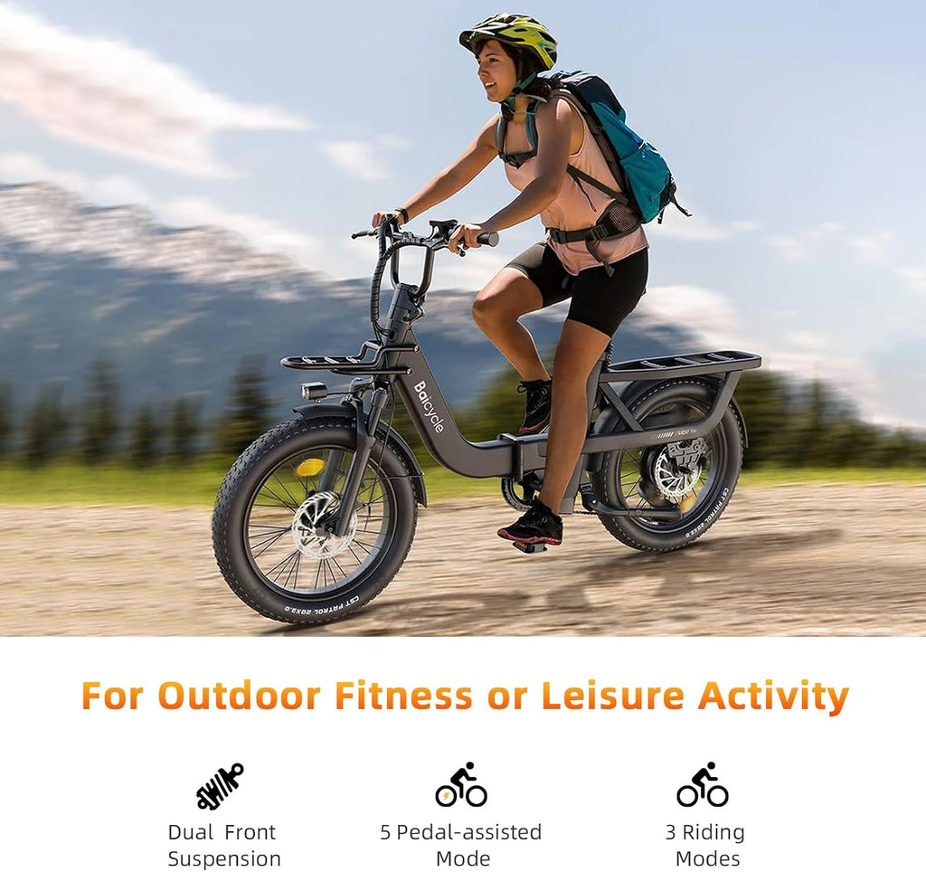 28 MPH Electric Bikes for Adults 20 x 3 inch Fat Tire Ebike with 90 Miles(PAS) Long Range 48V Removable Battery E-Bike 7 Speed Step Thru Electric Bicycle