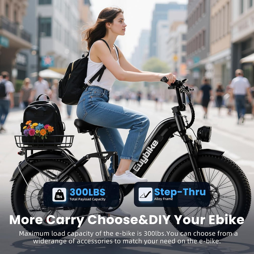 Electric Bike for Adults, 48V 20Ah Battery,1500W Peak Motor Step Thru Ebike 80+ Miles Max Range, 20x4.0 Fat Tires, Electric Mountain Bike for All Terrain, Ideal for Commute, Off-Road