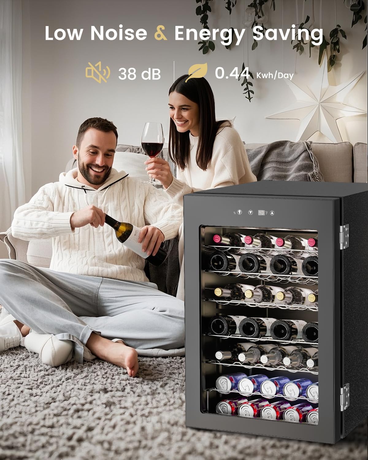 Feelfunn Wine Cooler Refrigerator - 45 Bottle Mini Wine Fridge with Glass Door for Beer Soda Water Drink, Small Wine Cellar Beverage Refrigerator for Bedroom Office Home Bar Dorm, 4.5 Cu.Ft (Black)