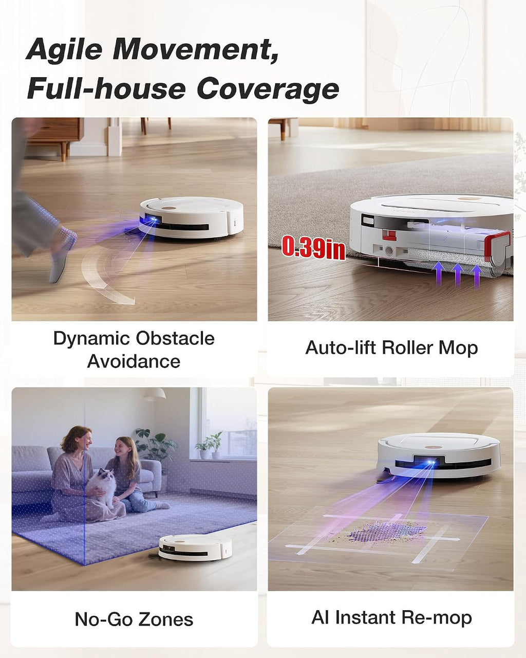 Yeedi M14 Plus Robot Vacuum and Mop with All-in-One Station, 18000Pa, OZMO Roller Instant Self-Washing Mopping, 167℉ Hot Water Mop Washing & Self-Drying, ZeroTangle 3.0, Self-Emptying, White