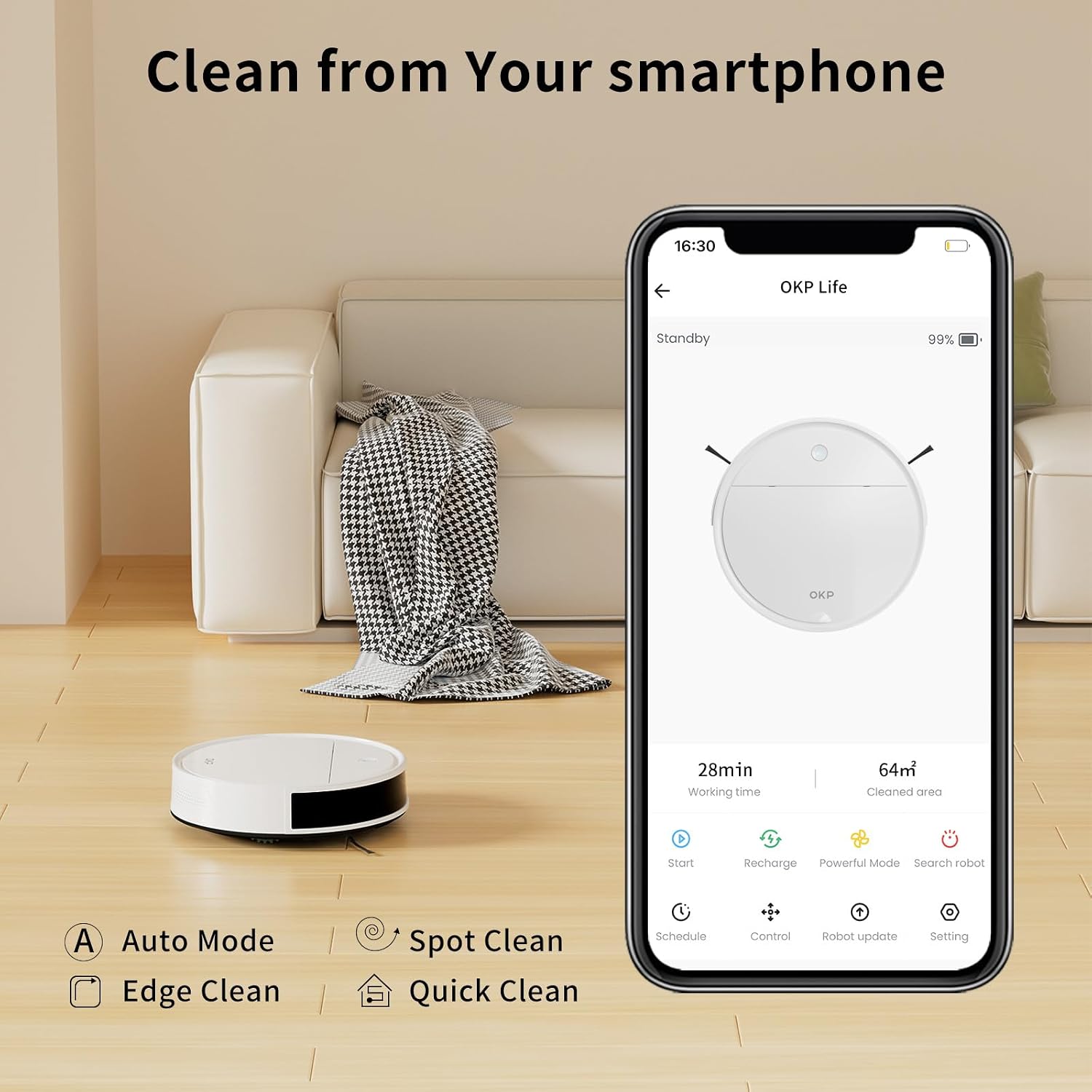 OKP Life Robot Vacuum and Mop K5P Pro 2-in-1, 5000Pa Suction Robot Vacuum Cleaner, Self-Recharging, Wi-Fi/APP/Alexa/Remote Control, Ideal for Hard Floors & Pet Hair