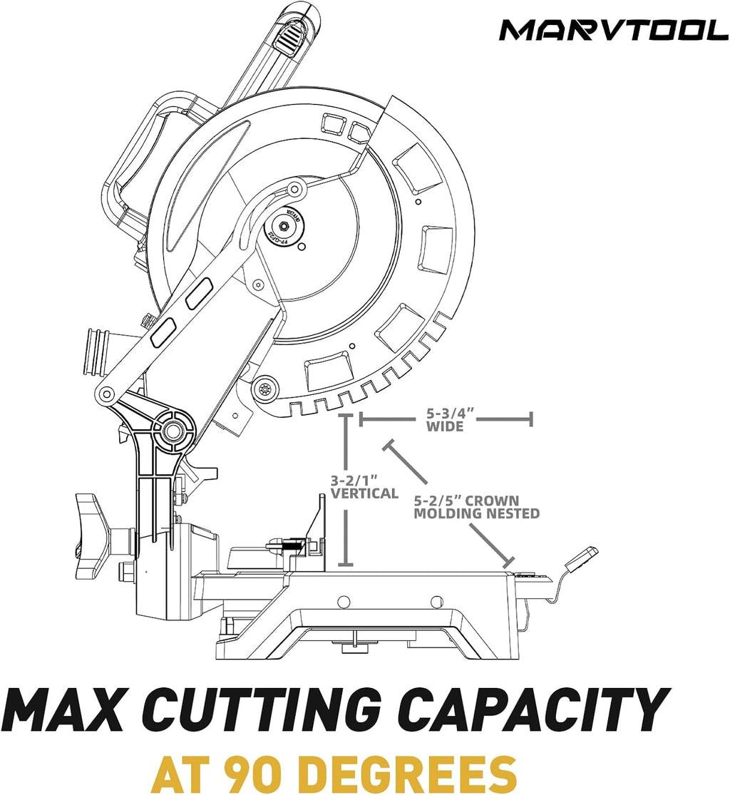 10-inch Compound Miter Saw, 5000RPM, 15 Amp, Single Bevel 0-45° with Extension Table, 36T Blade, Power Saw for Metal, Plastic, Wood, Laminates