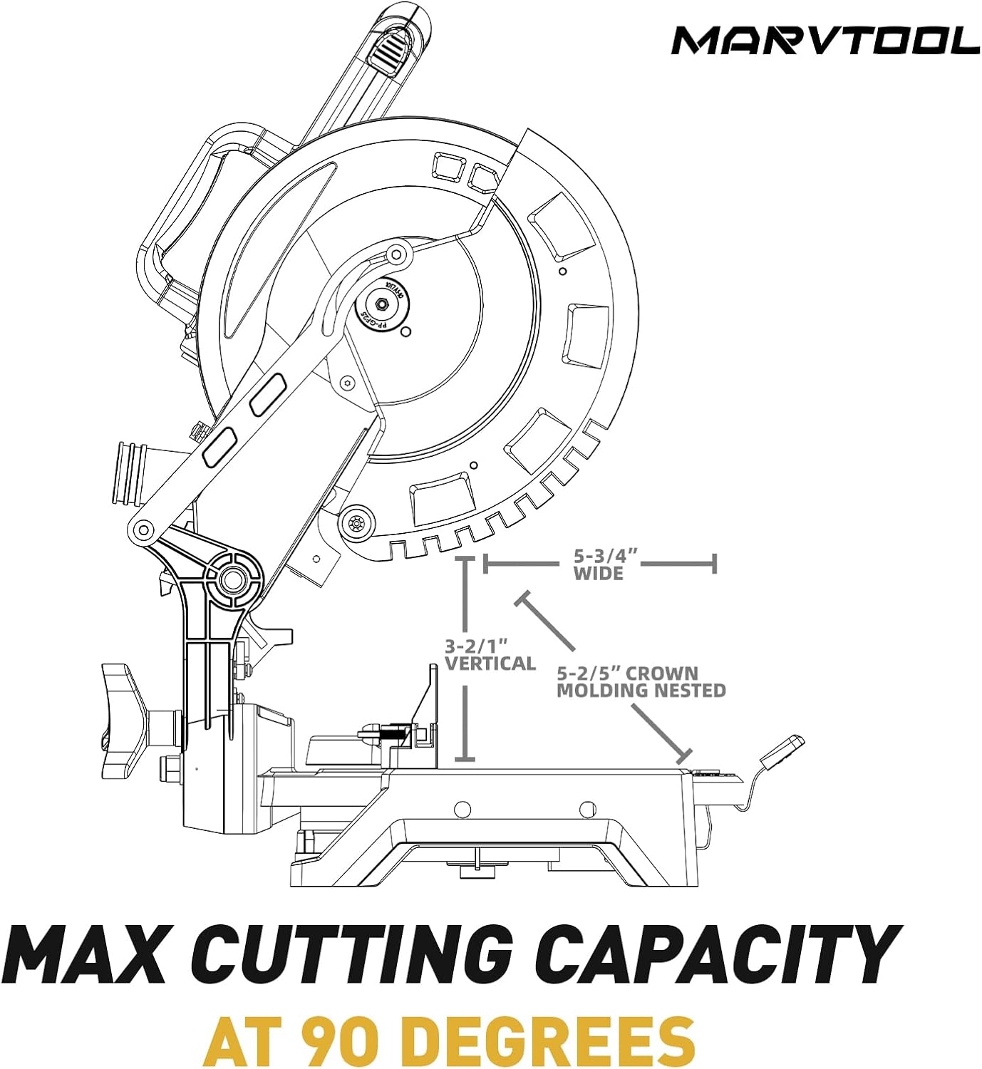 10-inch Compound Miter Saw, 5000RPM, 15 Amp, Single Bevel 0-45° with Extension Table, 36T Blade, Power Saw for Metal, Plastic, Wood, Laminates
