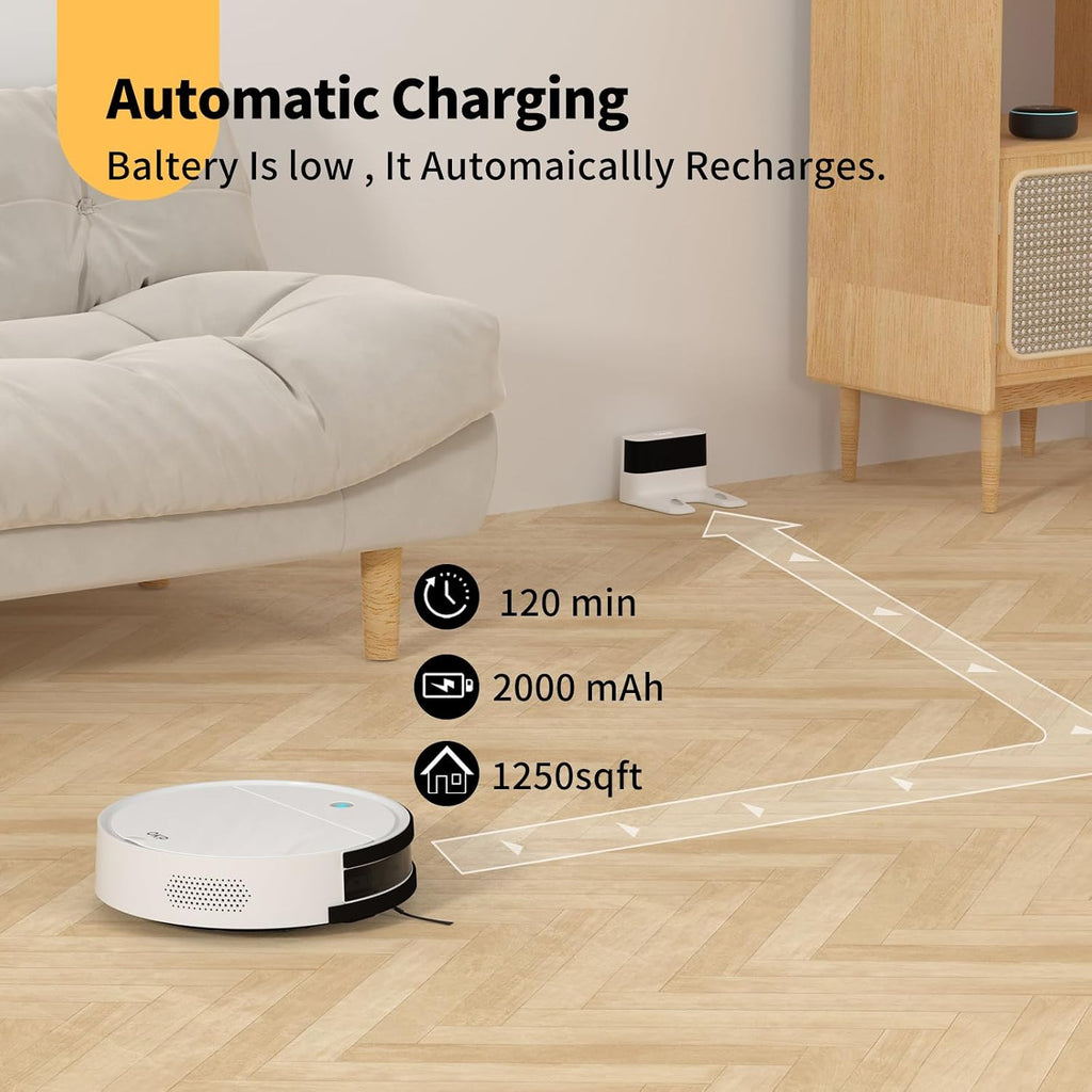 OKP Life Robot Vacuum and Mop Combo with 2500Pa Suction, Vacuum Robot Compatible with Alexa/APP/Wi-Fi, Self-Charging Super Mini Quiet Robotic Vacuum for Carpets and Hard Floors for Pet Owners
