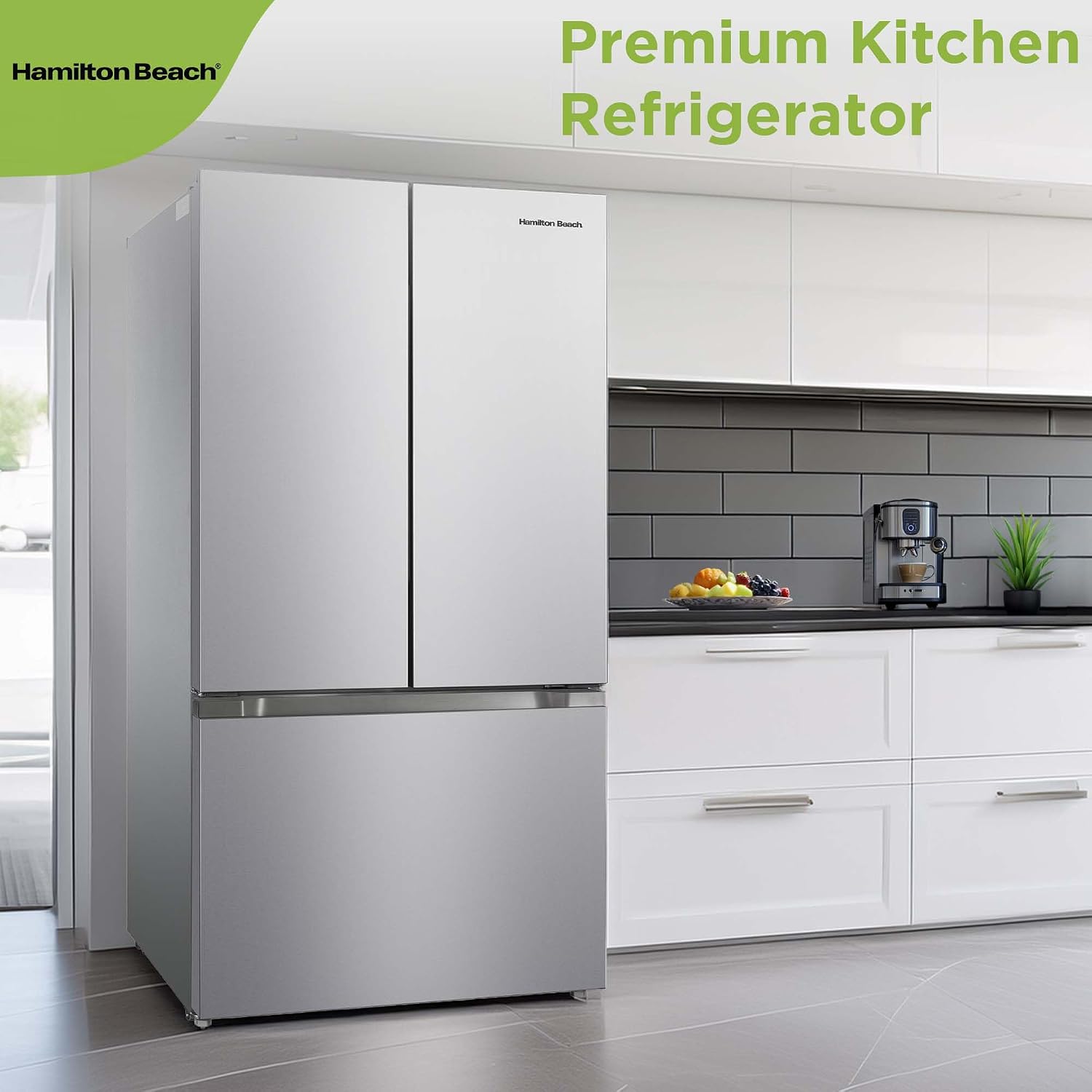 Hamilton Beach HBF2067 French Door Full Size Refrigerator with Freezer Drawer, 20.3 cu ft, Stainless Steel