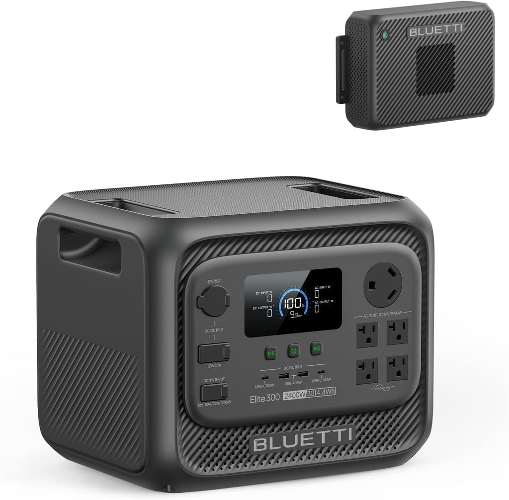 BLUETTI Elite 300 Portable Power Station with Charger 2 (Ship Separately), 1000W DC-DC Alternator Charger,3.2H Full Charge via Car,3014.4Wh 2400W LFP Battery Backup for Home Backup, Camping & RV Power