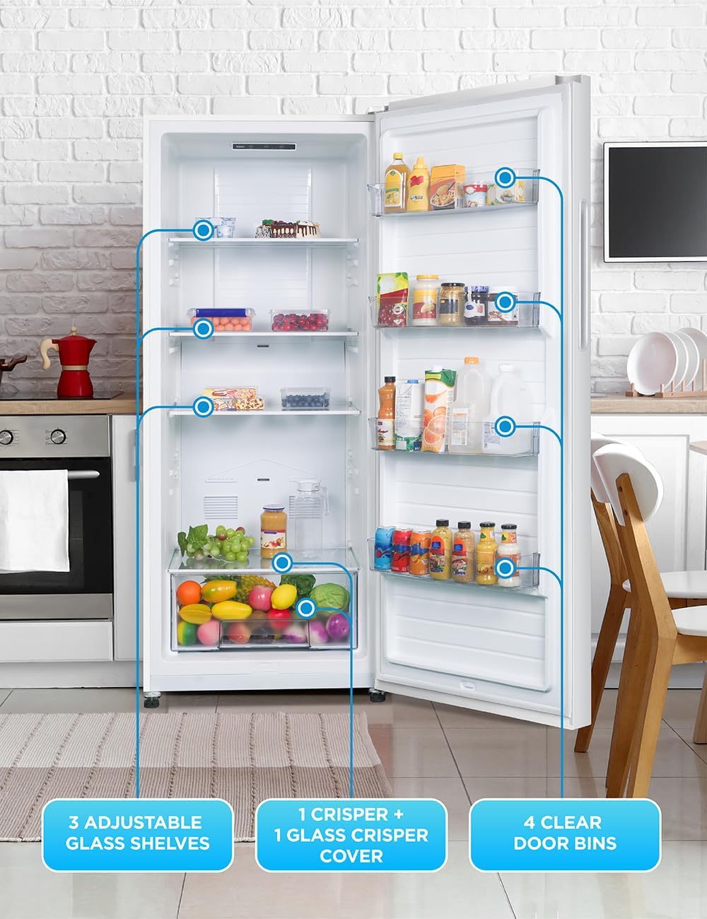Commercial Cool 16.4 Cu. Ft. Convertible Freezer Refrigerator, Upright Fridge with Glass Shelves, Reversible Door, ENERGY STAR rated, Auto Defrost, CCUC1640GW, White