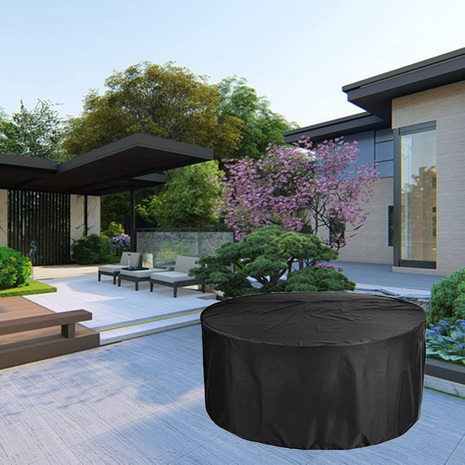 Patio Table Covers Waterproof Round 130' D x 47' H, Dust Proof Furniture Protective Cover, Waterproof Outdoor Table Chair Set Covers, 420D Oxford Heavy Duty BBQ Grill Cover (330x120cm)