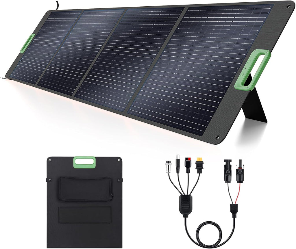 200W High Efficiency ETFE Foldable Solar Panel for Portable Power Station, IP65 Waterproof Solar Charger with Kickstands, DC XT60 & Anderson Outputs for Outdoor RV Camping Emergency Blackout