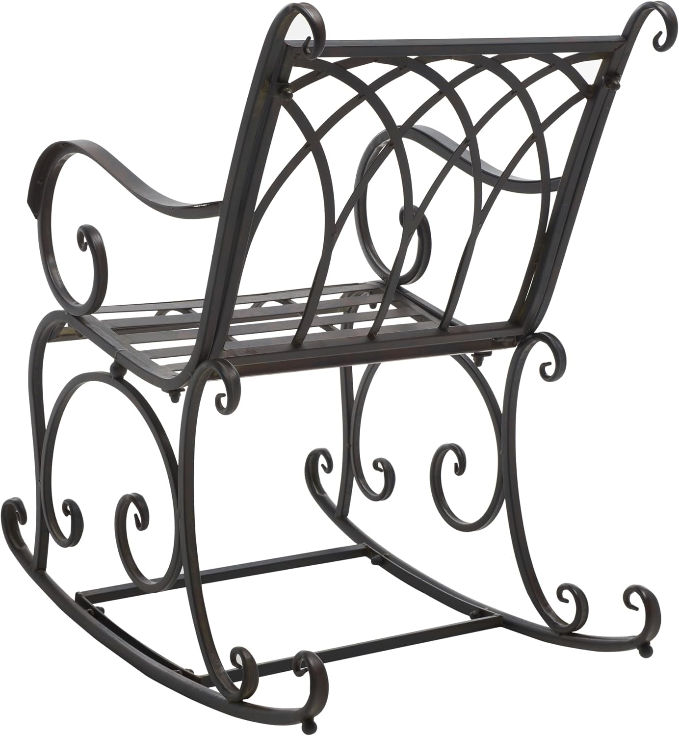 SAFAVIEH Outdoor - Medrano Iron Rocking Chair - Black Rust Iron Metal - Vintage Ornate Scrollwork Design - Ideal for Patio, Deck, Porch, Garden, 15' Seat Height (PAT5030E)
