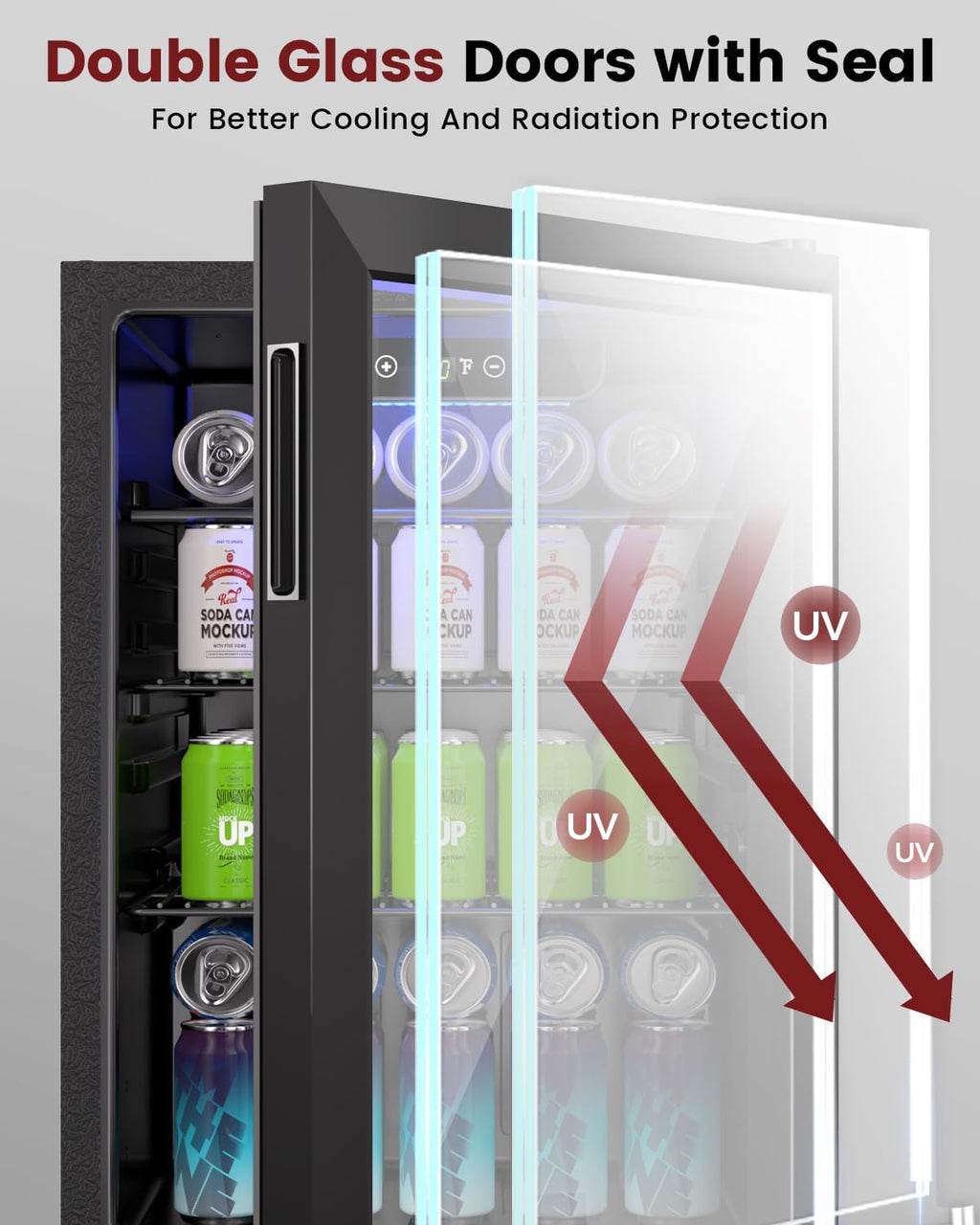 Feelfunn Wine Cooler Refrigerator - 24 Bottle 95 Can Mini Wine Fridge with Glass Door for Beer Soda Water Drink, Small Wine Cellar Beverage Refrigerator for Bedroom Office Home Bar Dorm, 2.6 Cu.Ft