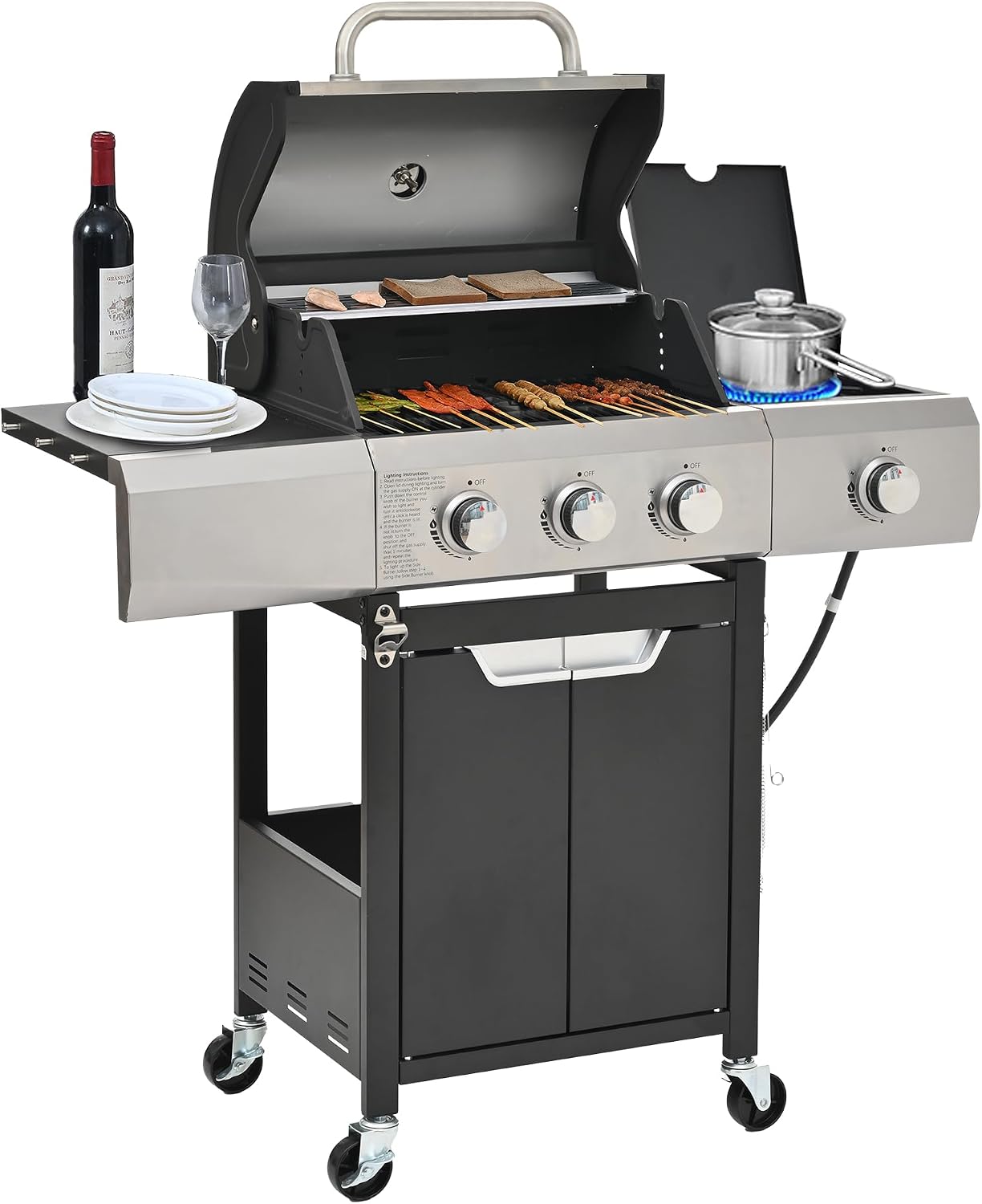 3 Burner Gas Grill with Cloth Cover – High-Powered 51,000 BTU Burners, Stainless Steel Construction, Ample Cooking Space – Perfect for Backyard Barbecues, Parties, and Family Gatherings