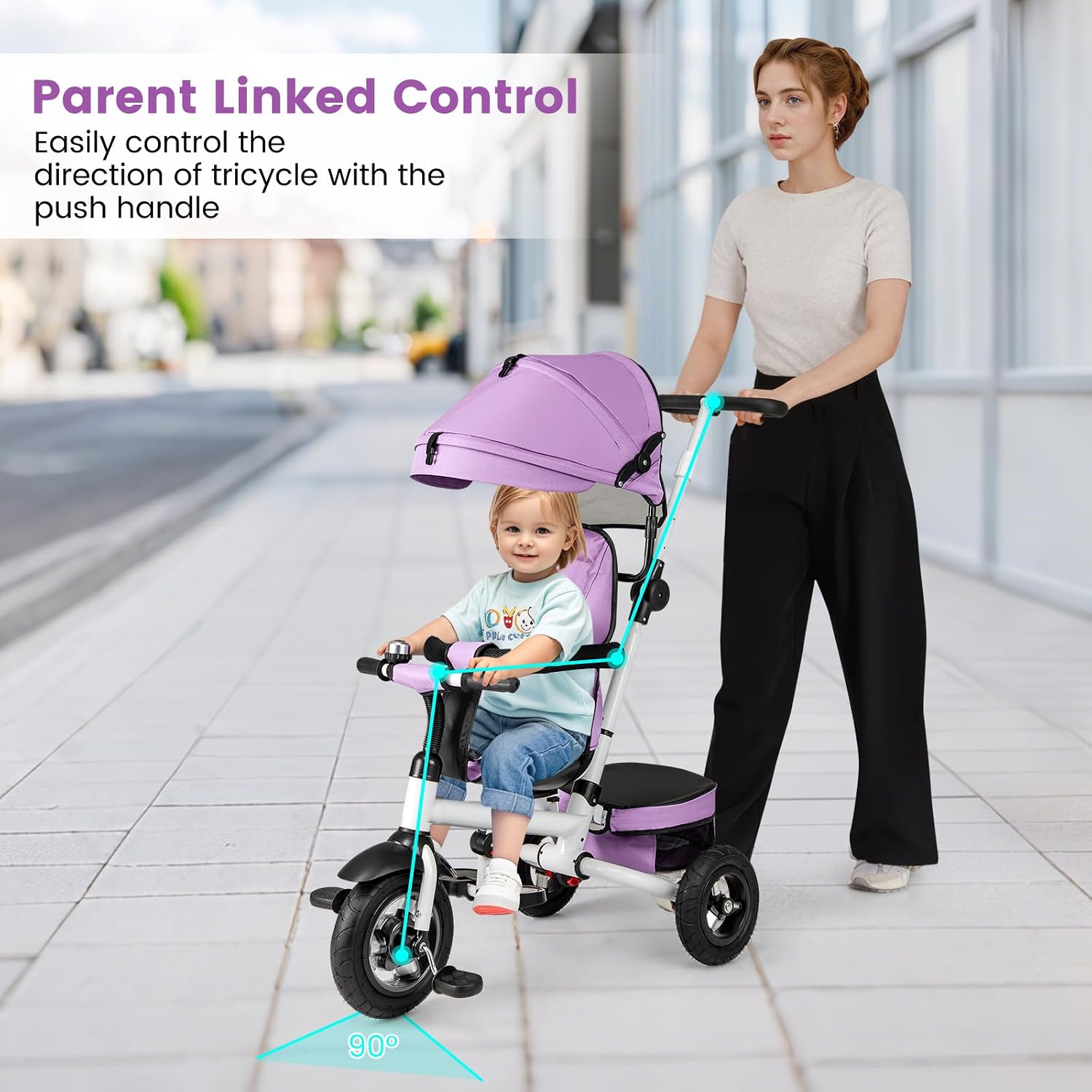 HONEY JOY Tricycle, 5-in-1 Folding Baby Trike Stroller w/Adjustable Handle & Canopy, Reversible Seat, Safety Belt, Folding Pedal, Bell, Storage, Push Tricycle for Toddlers 1-5 Years Old (Purple)