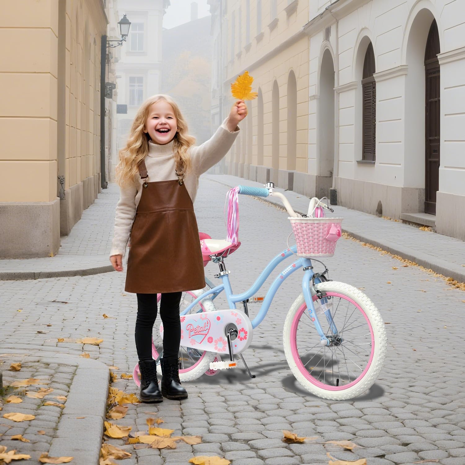 Glerc Petal Girls Bike 12-18 Inch for Ages 2-9, Kids Bike with Training Wheels, Basket & Streamers, Princess Style Kids Bicycle, for Girls
