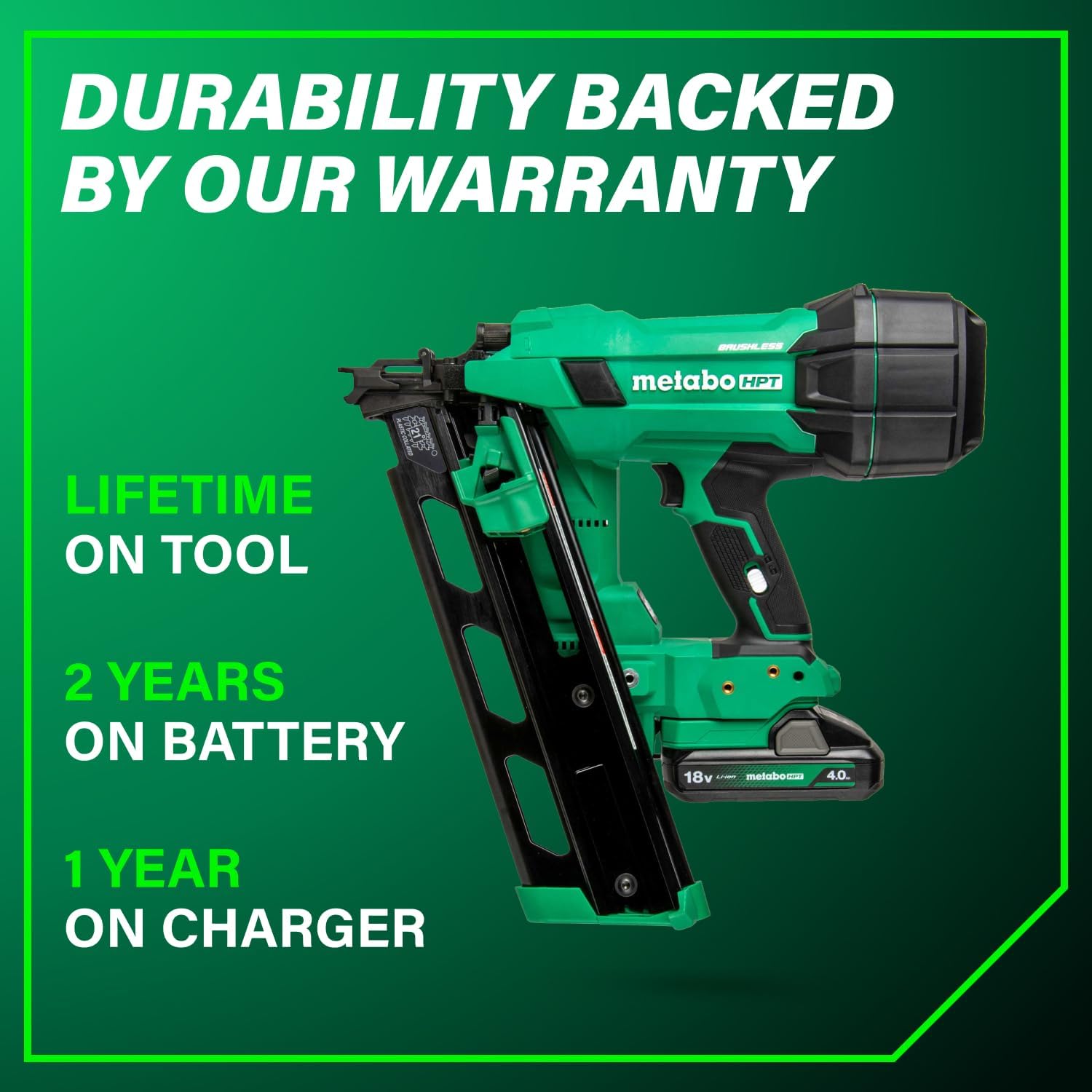 Metabo HPT 18V MultiVolt Cordless 21° Framing Nailer Kit, 3-1/2' Plastic Strip Framing Cordless Nailer, Power Tool with 4.0Ah Lithium Ion Battery, Drives 2' to 3-1/2' Nails, NR1890DRA