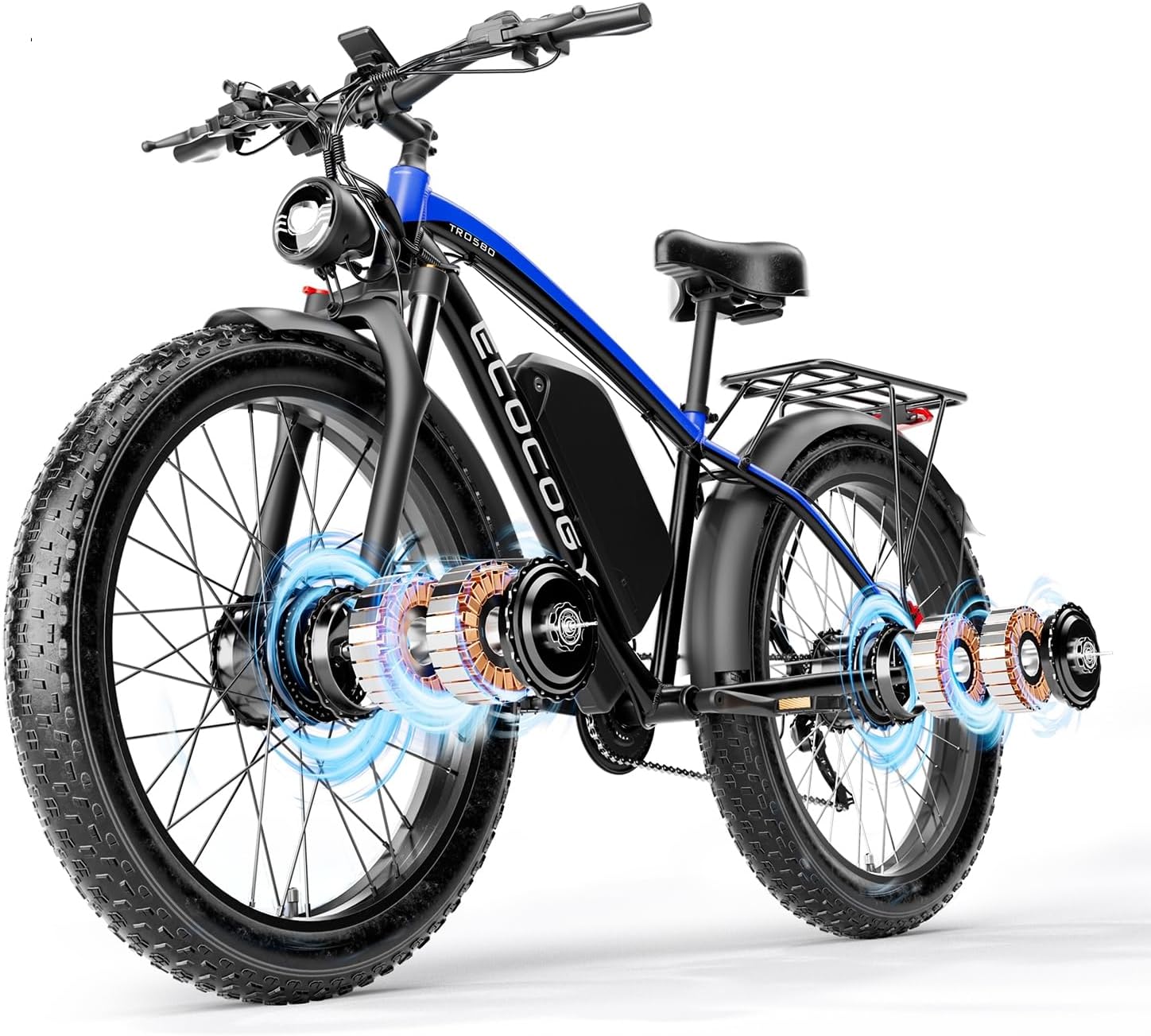Dual Motor Electric Bikes for Adults, 6000W Peak Ebike, 52V 32Ah, Max 40-45 M P H &100 Miles E-Bike, Hydraulic Disc Brake, 26' Fat Tire Off Road Snow Mountain E-Bikes, 7-Speed Pedal Assist