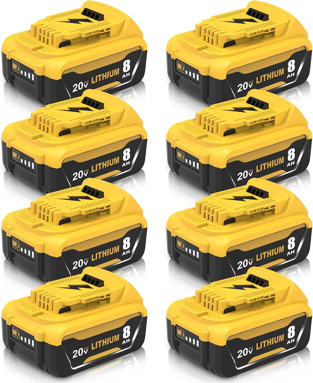 8-Pack Replacement for Dewalt 20V 8.0Ah Lithium-Ion Battery High Capacity 8,000mAh Replacement for DCB200/DCB201/DCB203/DCB206 Battery Compatible with Dewalt 20V Max Tools