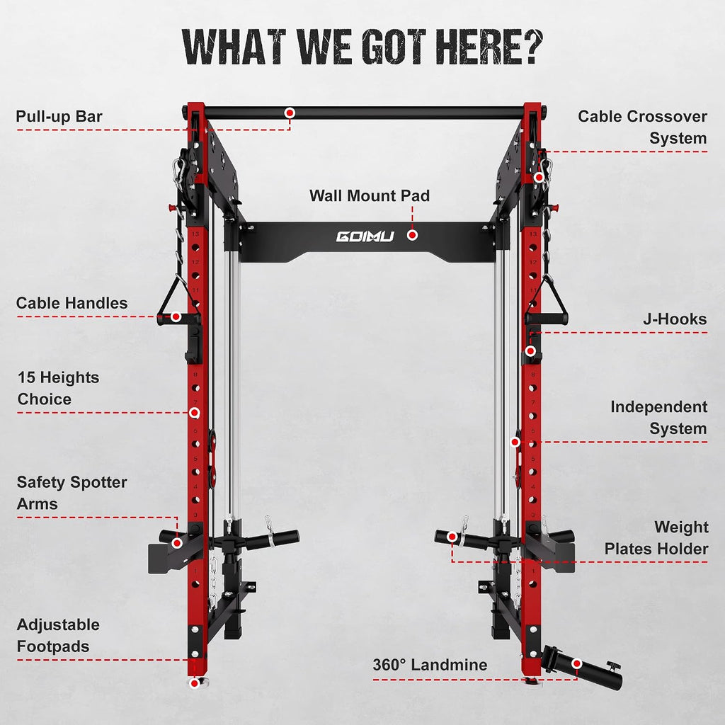 WM3-V4 Folding Squat Rack, Wall Mounted Power Rack with Dual Independent Pulley System, Functional Trainer with 5 Adjustable Function Modes for Space Saving