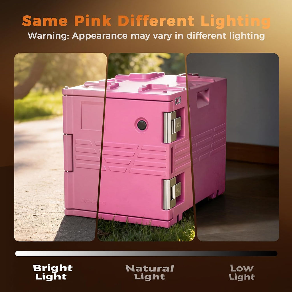 CAMMOO Pink 82QT Non-Electric Hot Box Food Warmer with Wheels, 304 Stainless Steel Latch, Insulated Food Carrier for 5 Full-Size Pans(NOT Included), Food Warmer Box Hot Boxes for Catering