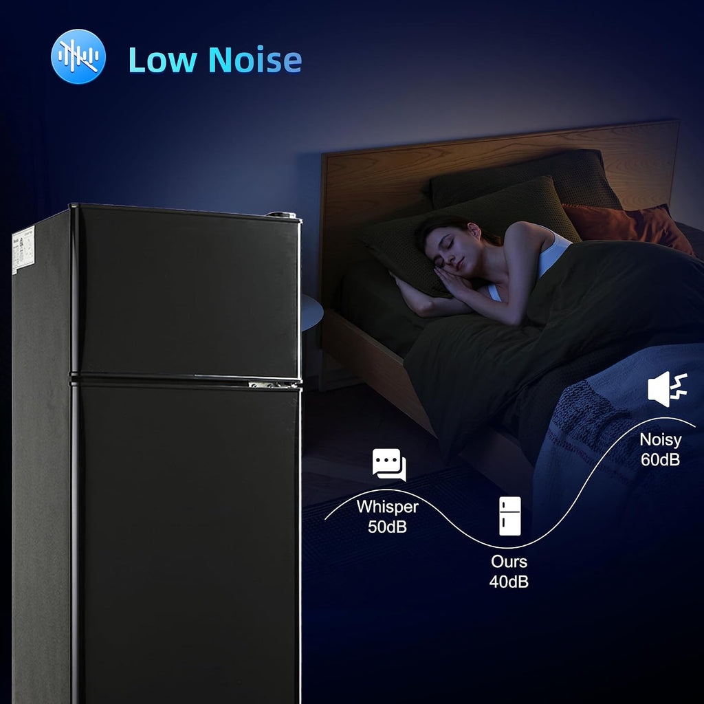 Dorm Fridge with Freezer, Small Refrigerator 3.45 Cu. Ft. with Freezer for Apartment, 7-Level Temperature Adjustable Apartment Size Fridge for Kichen, College, Office, Black