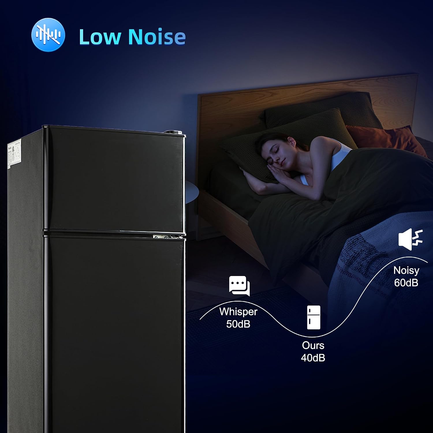 Dorm Fridge with Freezer, Small Refrigerator 3.45 Cu. Ft. with Freezer for Apartment, 7-Level Temperature Adjustable Apartment Size Fridge for Kichen, College, Office, Black