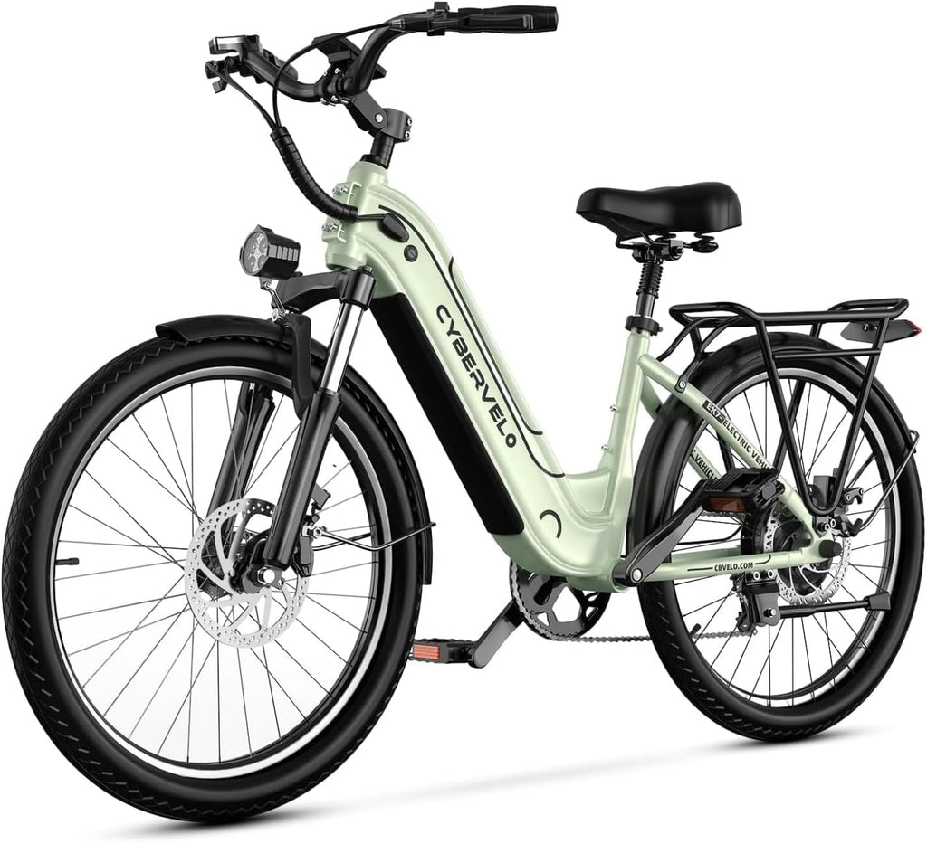 Cybervelo 750W Peak Electric Bike for Adults,up 80 Miles 25AH Removable Battery Ebike, 26' Electric E Bike with 7-Speed,Adult Electric Bicycles for Commute Beach Snow Man Womens All Terrain