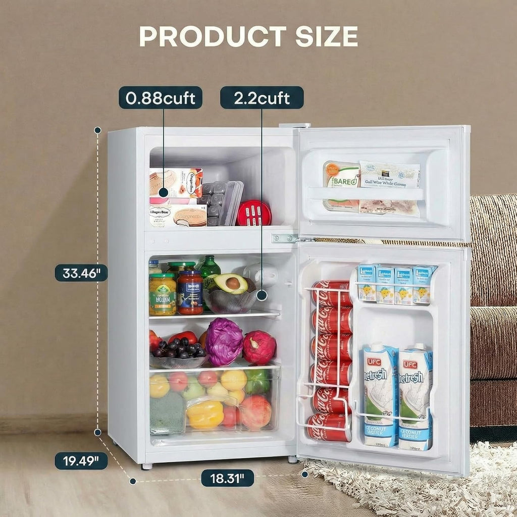 Upstreman 3.1 Cu.Ft Mini Fridge with Freezer, Double Door Small Fridge, Dorm Essentials, Adjustable Thermostat, Energy Saving, Mini Refrigerator for Office, Dorm, Bedroom, White