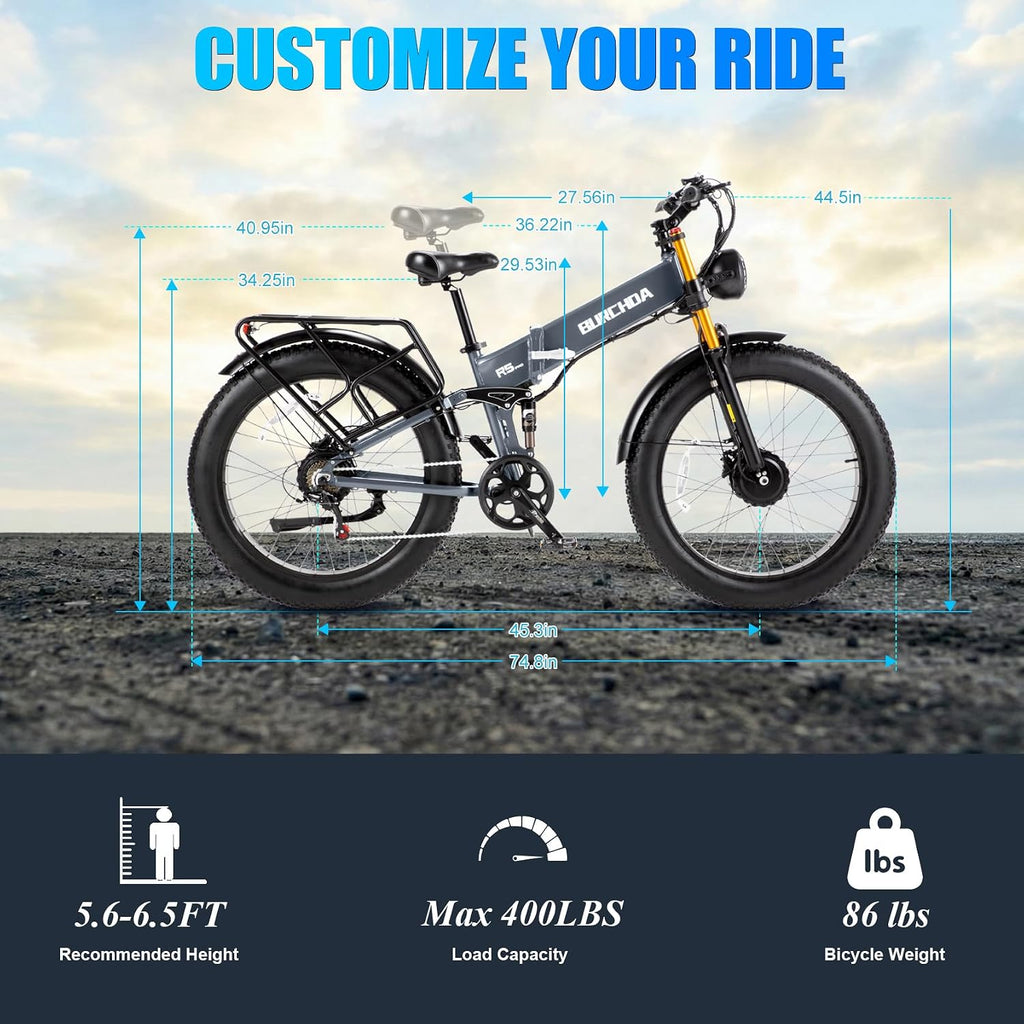 DAMSON Electric Bike for Adults Dual Motor AWD 5000W/3000W/1500W Peak 40MPH/30MPH Dirt Ebike, 52V/48V Max-Output Up to 65/80/120/160 Miles Long Range, 26' Full Suspension Fat Tire Mountains Bicycle