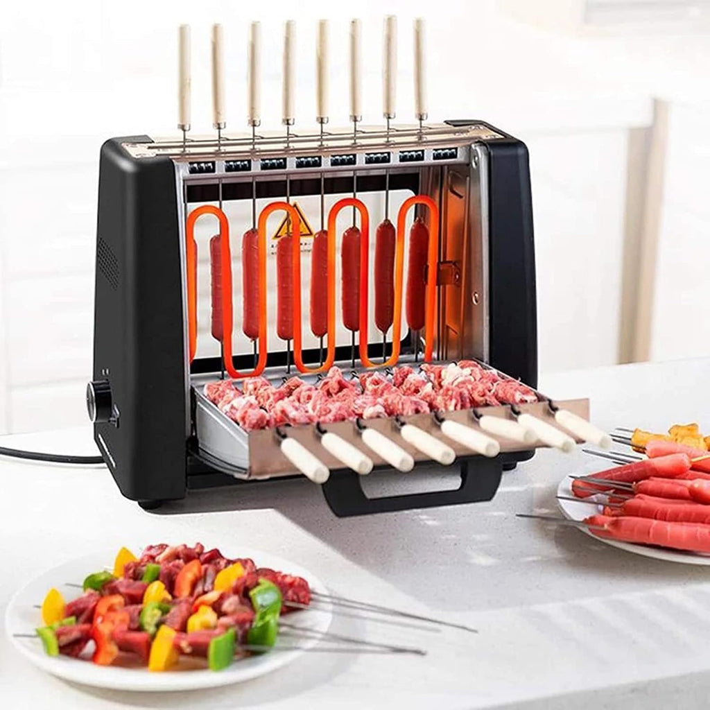 Automatic Rotating Barbecue Grill, Smokeless Indoor Vertical Grill with 360 Degree Rotation, 2 Stage Temperature Control, Portable Kitchen BBQ for Lamb Skewers