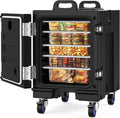NEEDONE Food Warmer, 81 Qt LLDPE Insulated Food Pan Carrier for Hot/Cold Food, w/Double Buckles, Lockable Wheels, Handles, Stackable Design, Commercial Thermal Hot Box for 5 Full-Size Pans