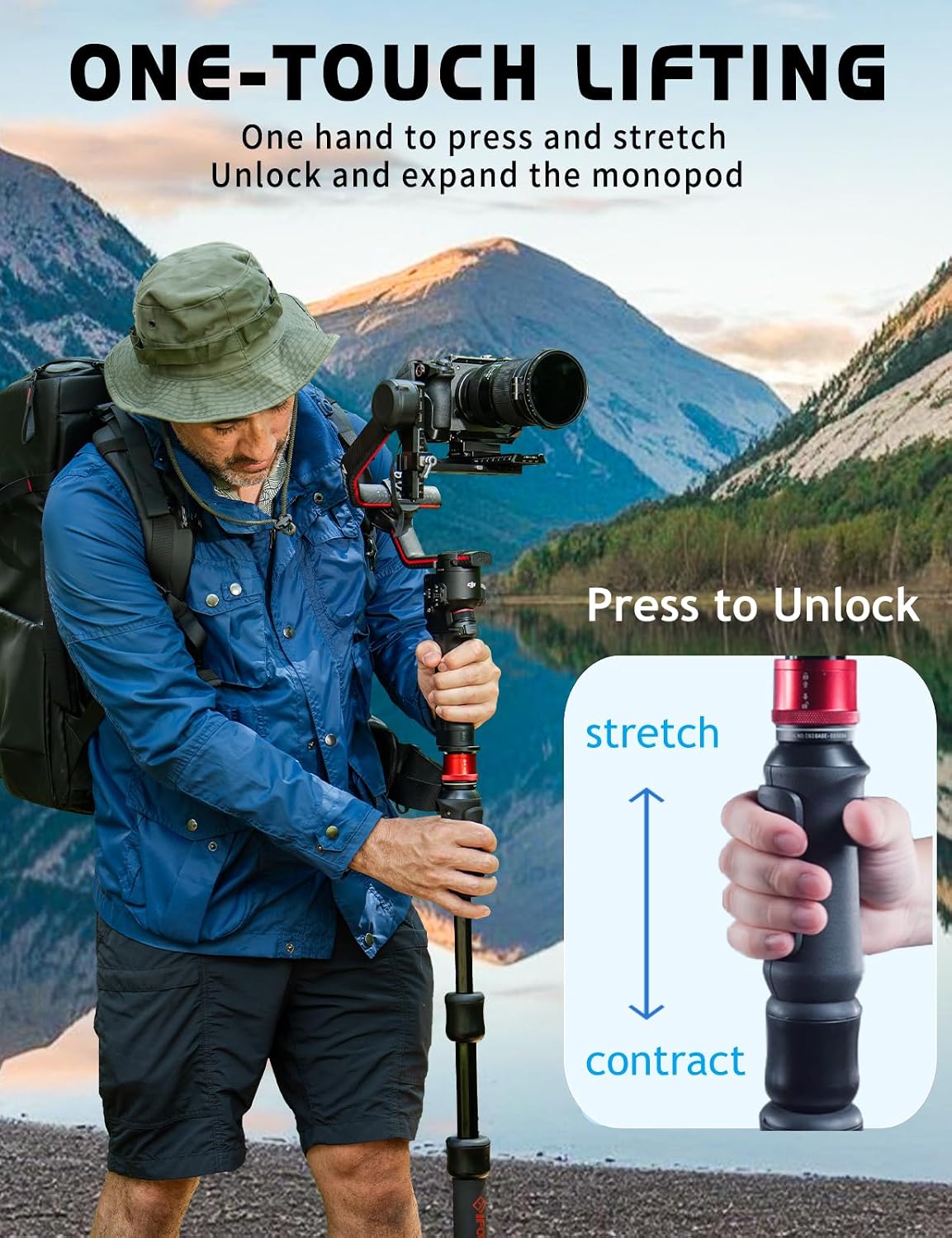 IFOOTAGE Monopod Cobra 3 Strike A150S, 59' Monopod for Camera Aluminum Travel Monopod with Feet, 1/4'' & 3/8'' Quick Release Compatible with Sony Canon Nikon DSLR Camera, Payload 11Lb