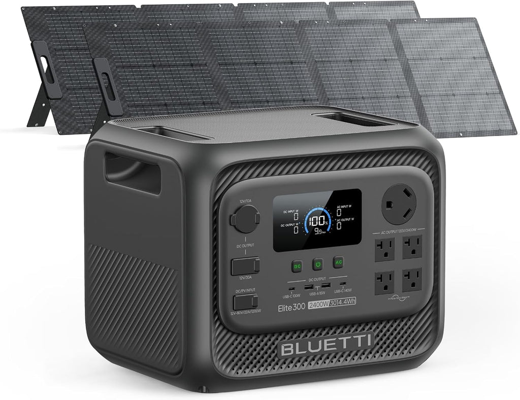 BLUETTI Elite 300 Solar Generator with 2×200W Solar Panels Included (Ship Separately), 3014.4Wh LFP Battery Backup w/ 2400W AC Outlets (4800W Surge), Compact 3kWh for Home Backup, Camping & RV Power