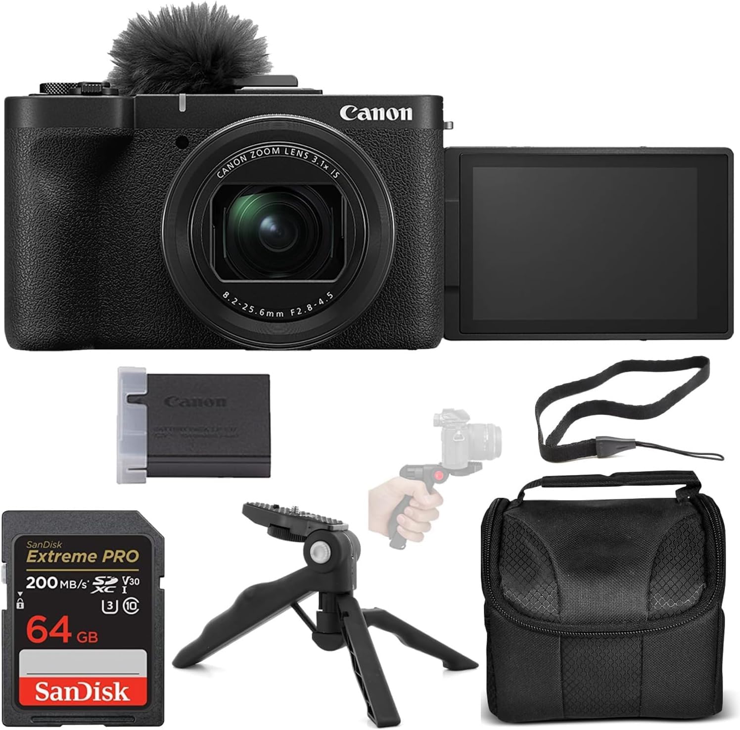 Canon PowerShot V1 Digital Camera Bundle + 64GB Extreme PRO Memory Card, Grip Tripod & Camera Shoulder Bag